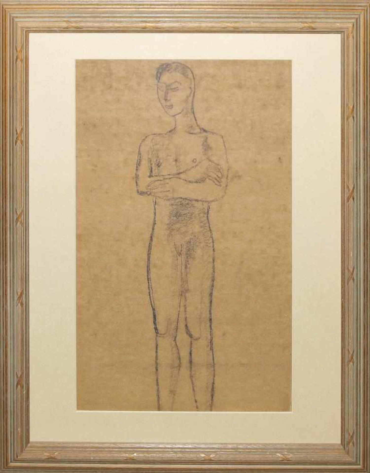 Josef Steiner, Stehender Männerakt, Kohlezeichnung, um 1937, gerahmt Josef Steiner, 1899 – 1977,