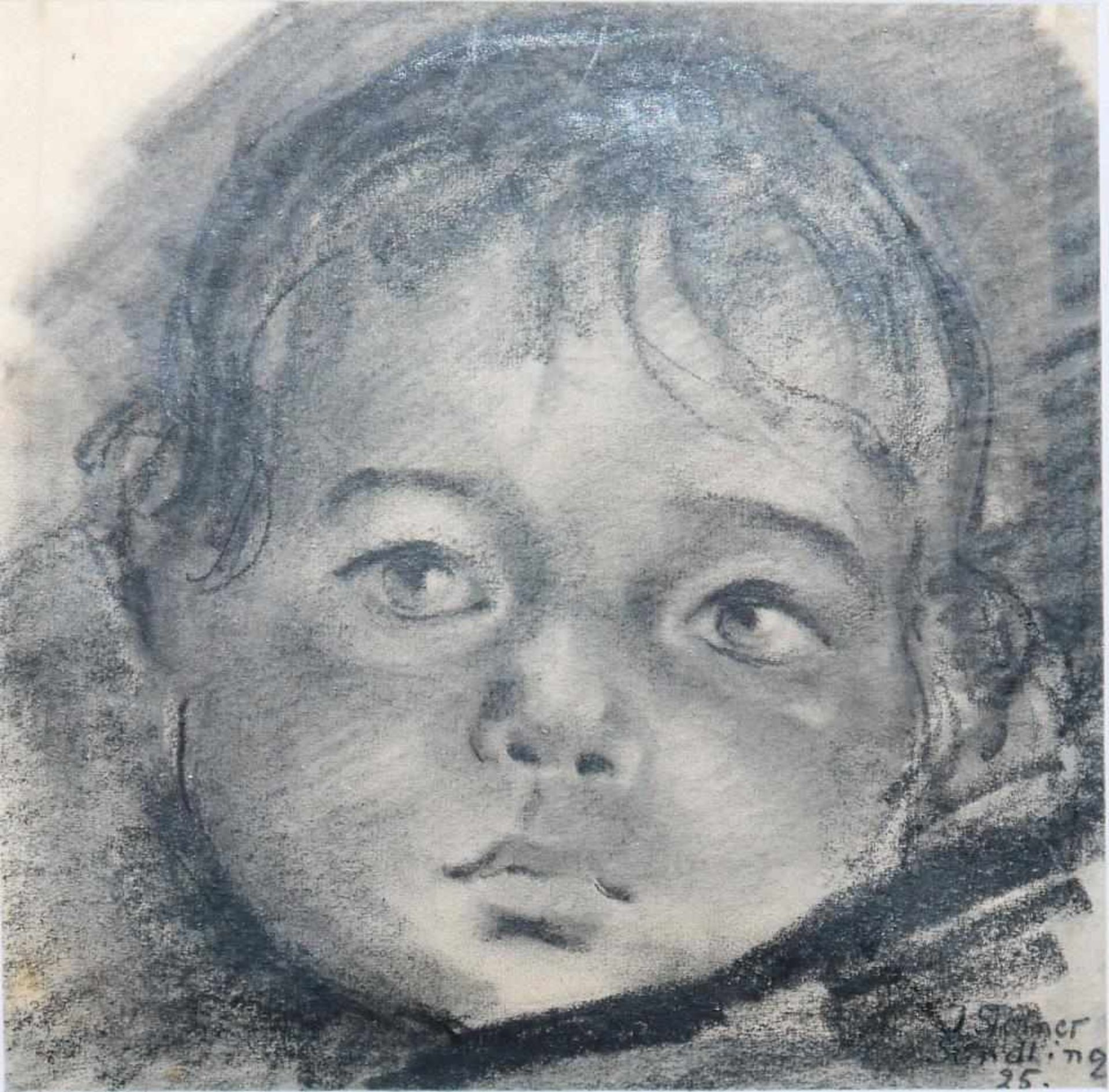 Josef Steiner, Drei Kinderportraits, 2 Radierungen u. 1 Kohlezeichnung von 1925, gerahmt Josef - Bild 2 aus 9