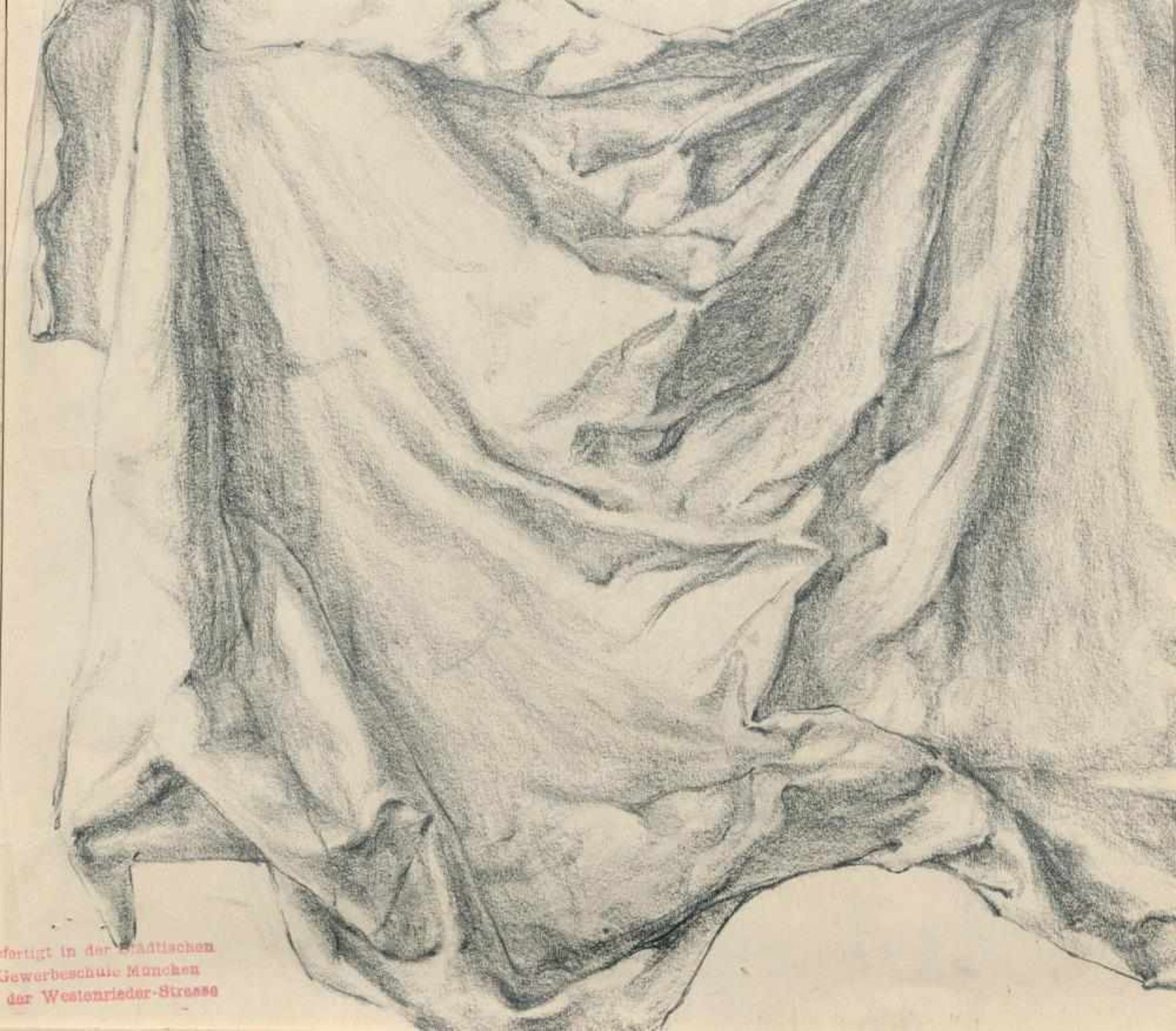 Josef Steiner, Stehende Dame mit wallendem Gewand u. Große Gewandstudie, 2 Kohlezeichnungen, 1917, 1 - Image 4 of 4