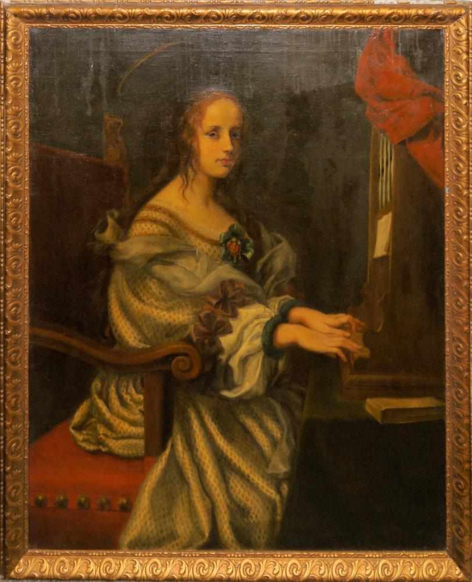 Carlo Dolci, Kopie des 18. Jh., Die Hl. Cäcilia an der Orgel, großes Ölgemälde, in alter Rahnung - Bild 2 aus 4