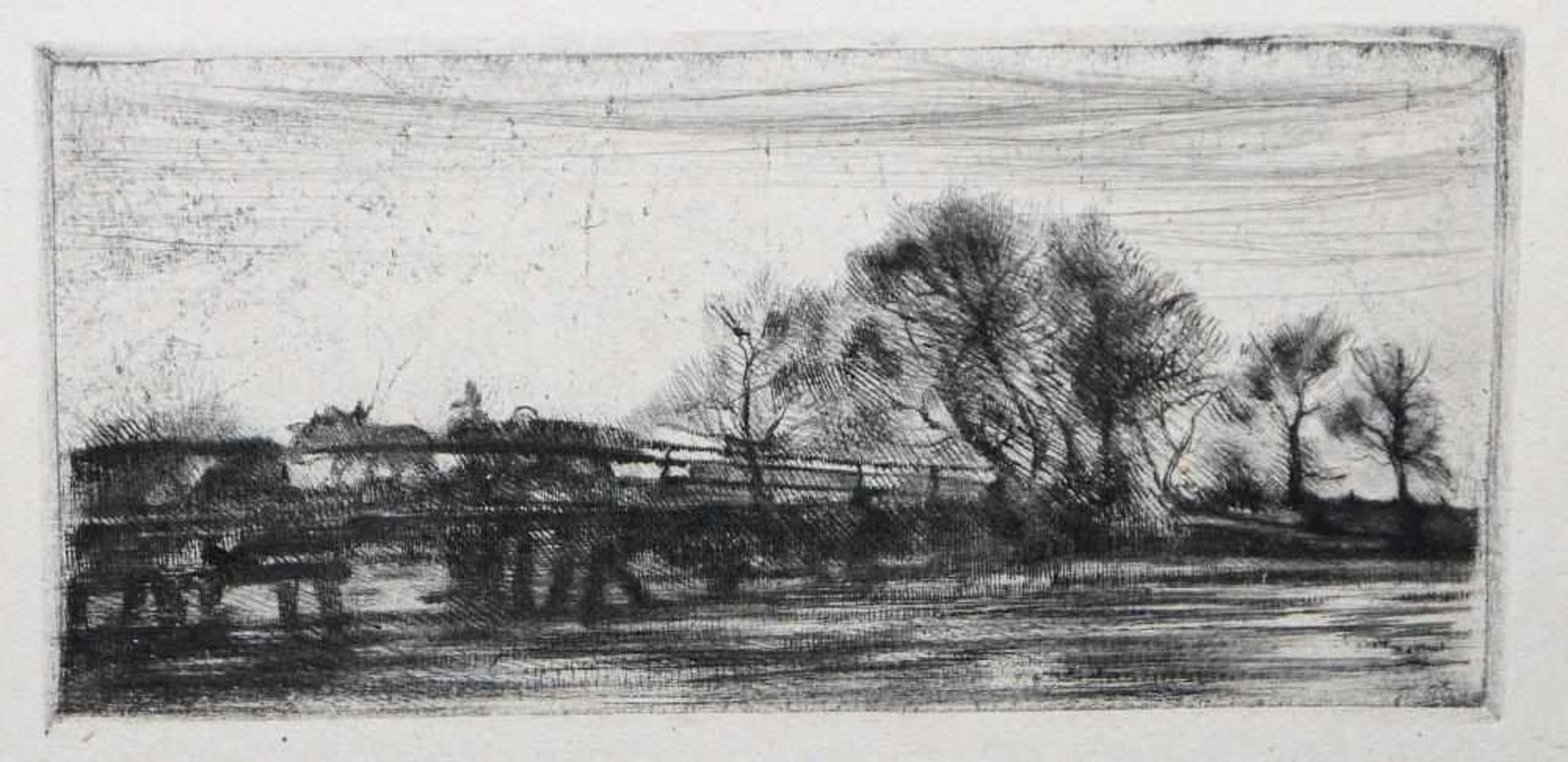 Josef Steiner, Zwei Landschaften mit Bäumen u. Sitzender Greis, 3 Radierungen um 1945/50, gerahmt - Bild 4 aus 6