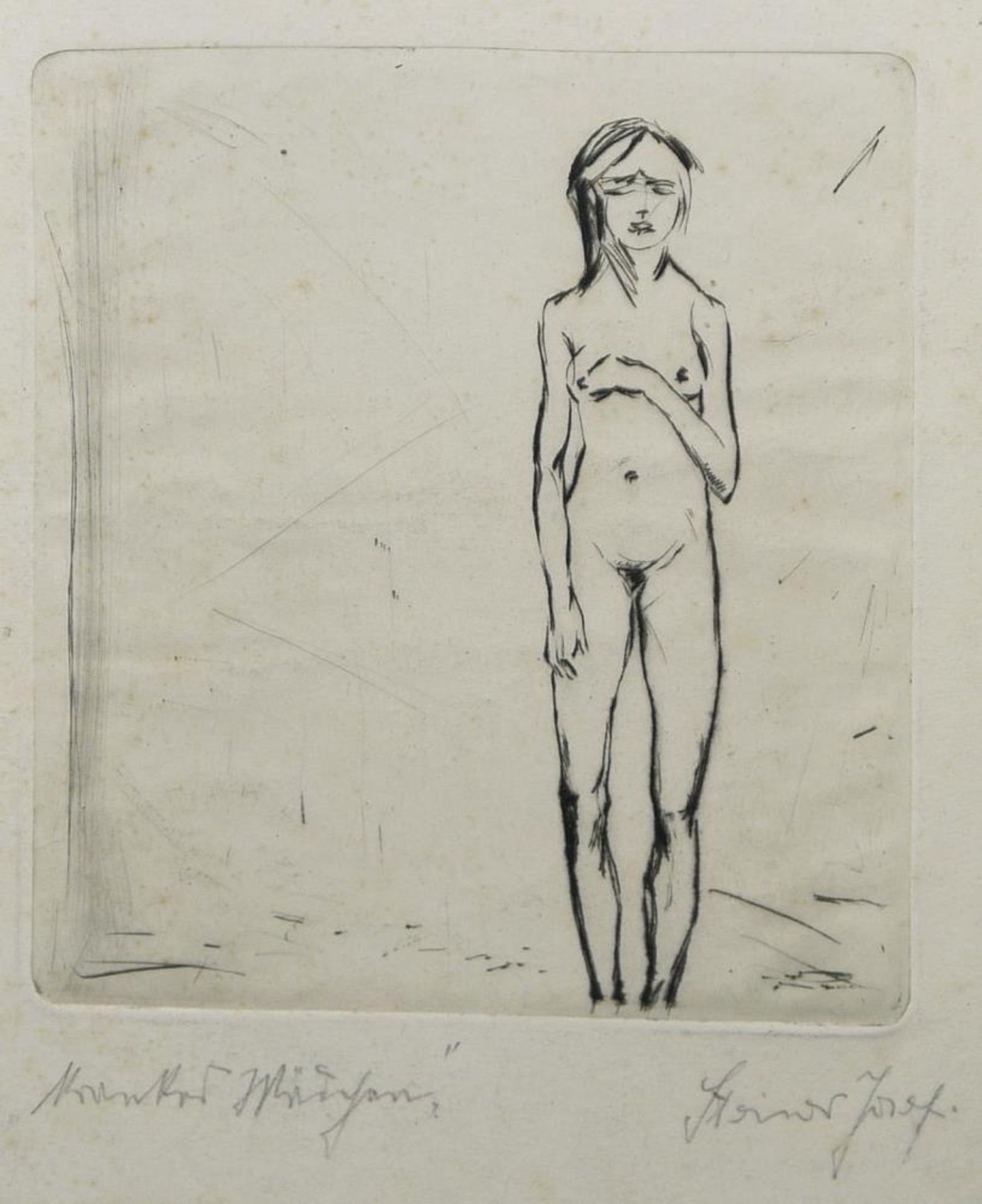 Josef Steiner, „Krankes Mädchen“, Radierung, um 1921, gerahmt Josef Steiner, 1899 – 1977, - Bild 2 aus 3