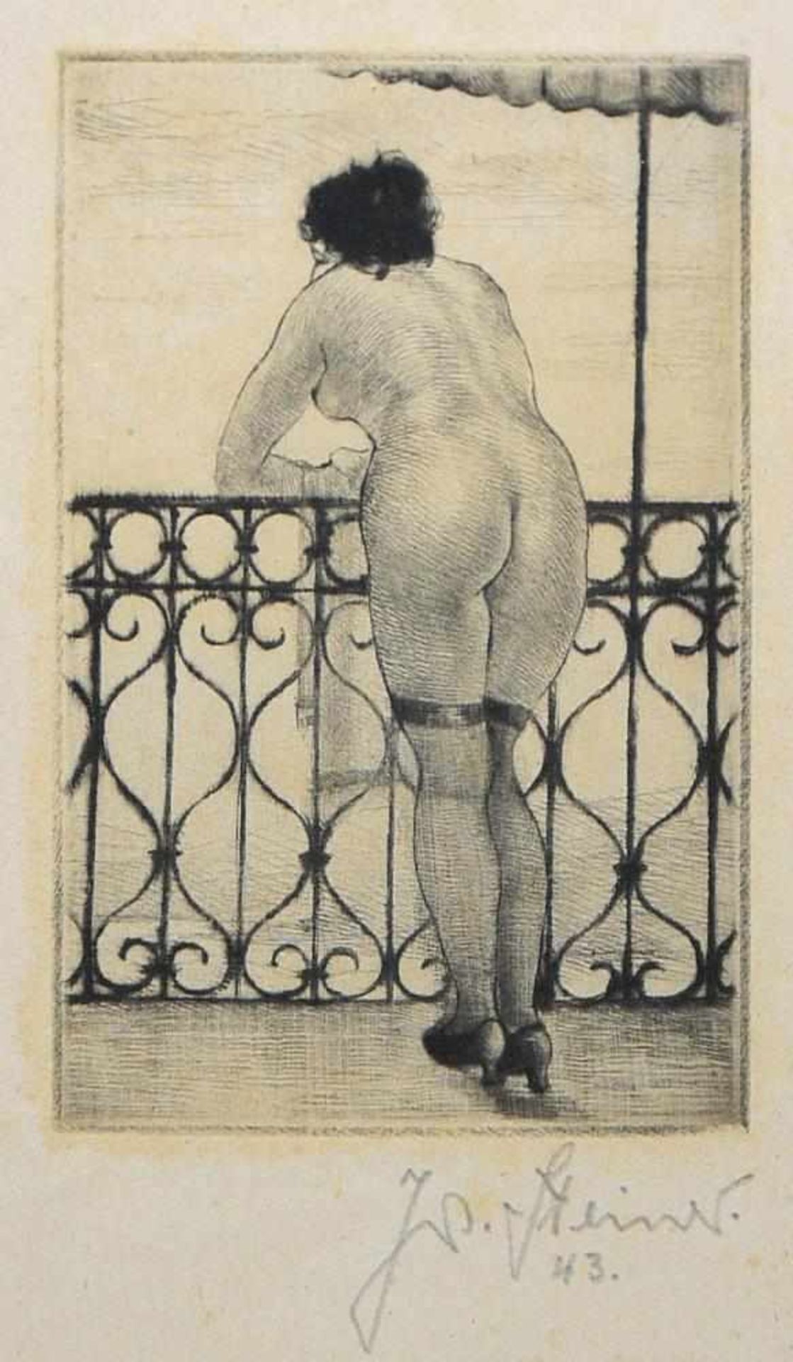 Josef Steiner, Weiblicher Rückenakt mit Strümpfen & Portrait einer schönen Frau, Radierung, 1943, - Bild 3 aus 5