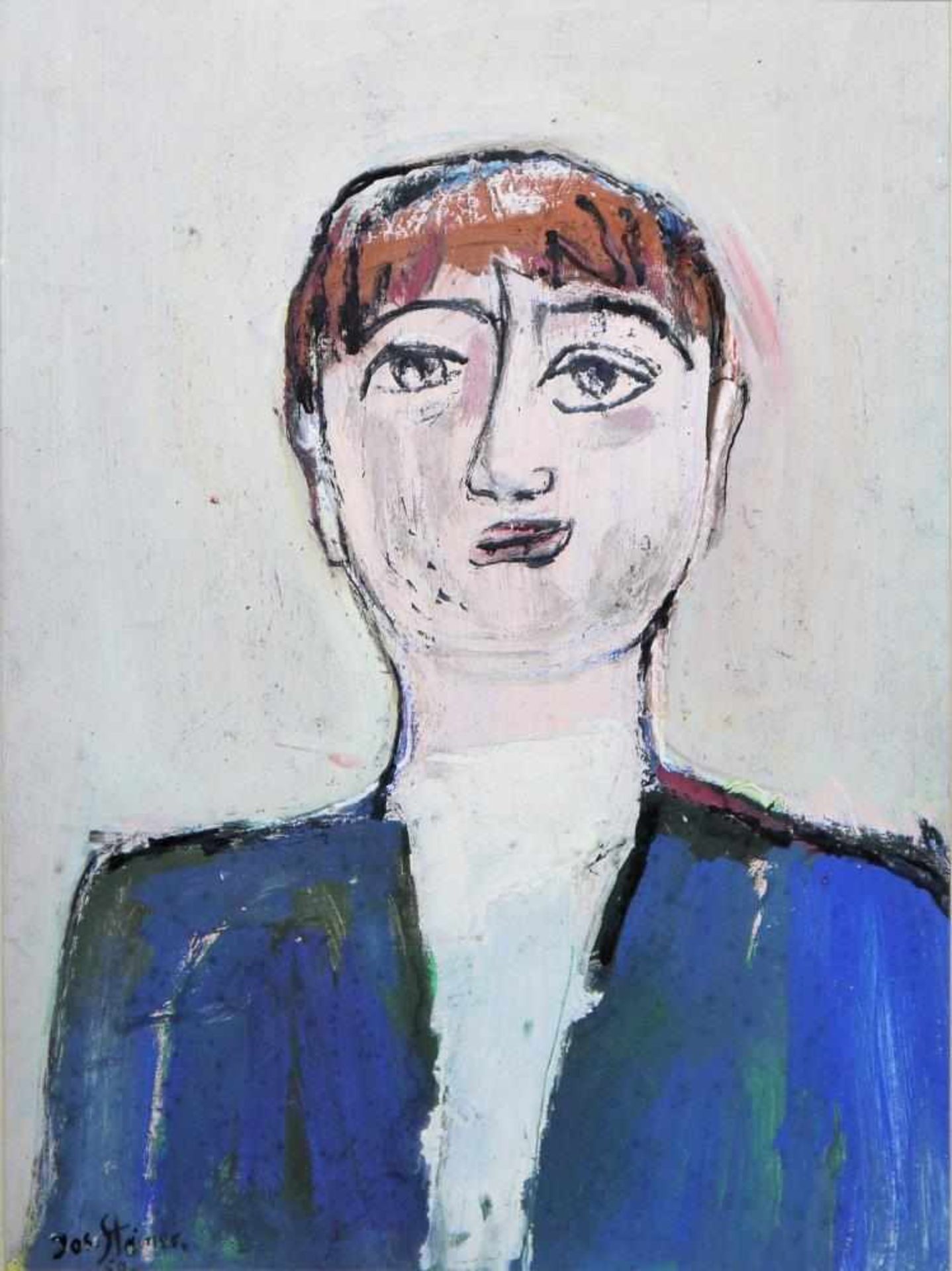 Josef Steiner, „Bildnis einer jungen Frau mit roter Bubikopf-Frisur“, Ölgemälde, 1969, im - Bild 2 aus 3