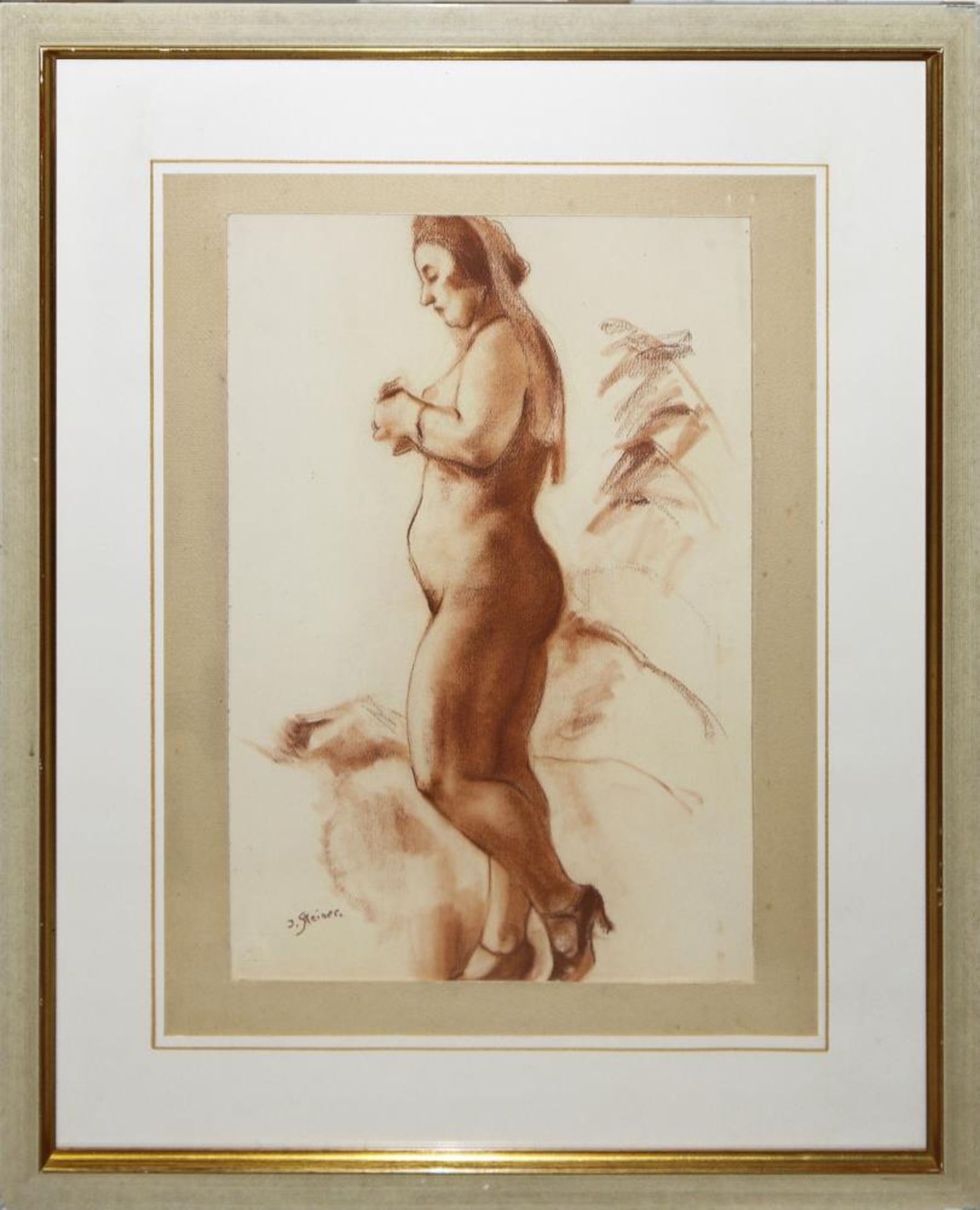 Josef Steiner, Stehender Frauenakt, Rötelzeichnung um 1930, im Atelierrahmen Josef Steiner, 1899 –