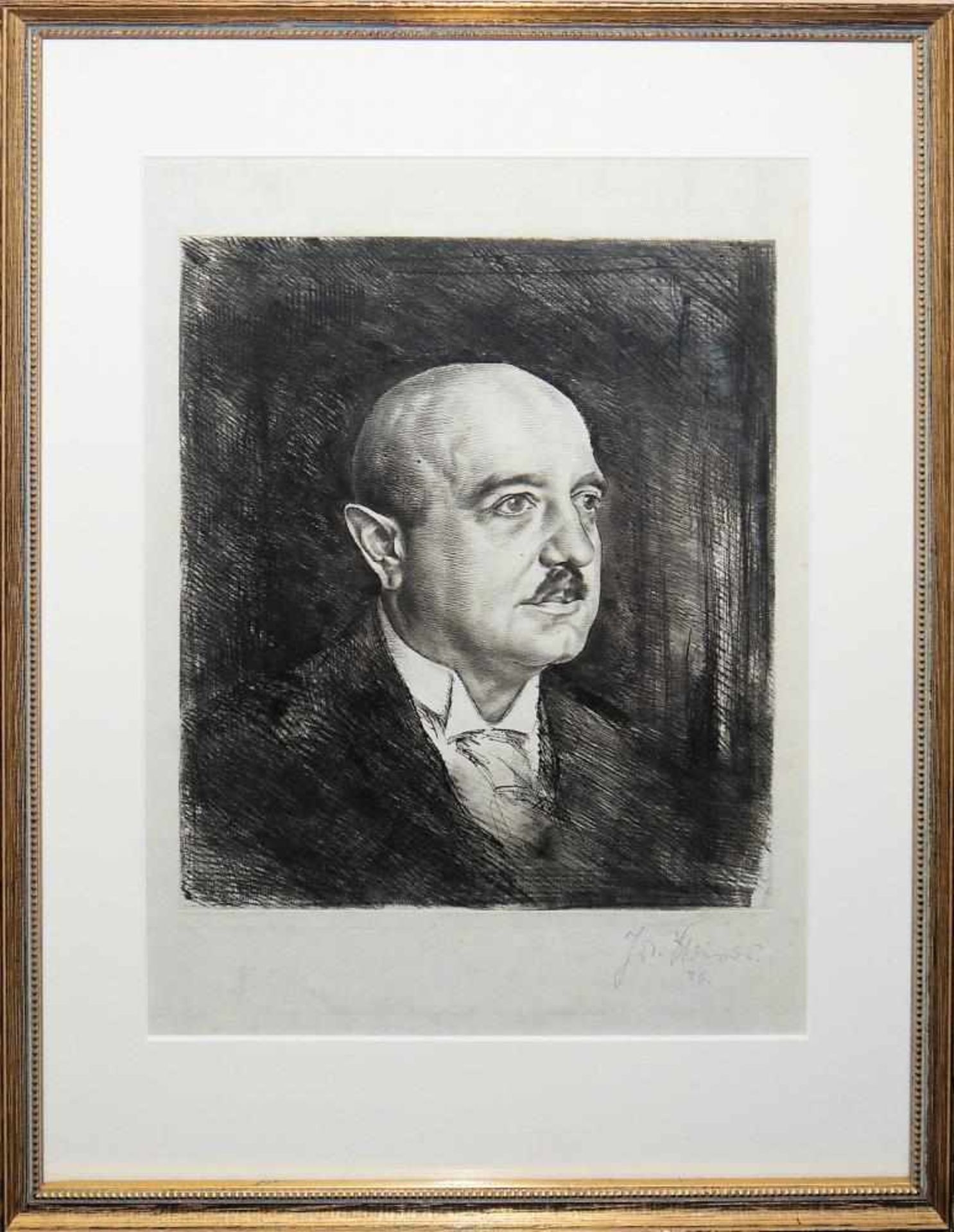 Josef Steiner, Portrait des Dr. André François-Poncet, Radierung von 1926, im Atelierrahmen Josef