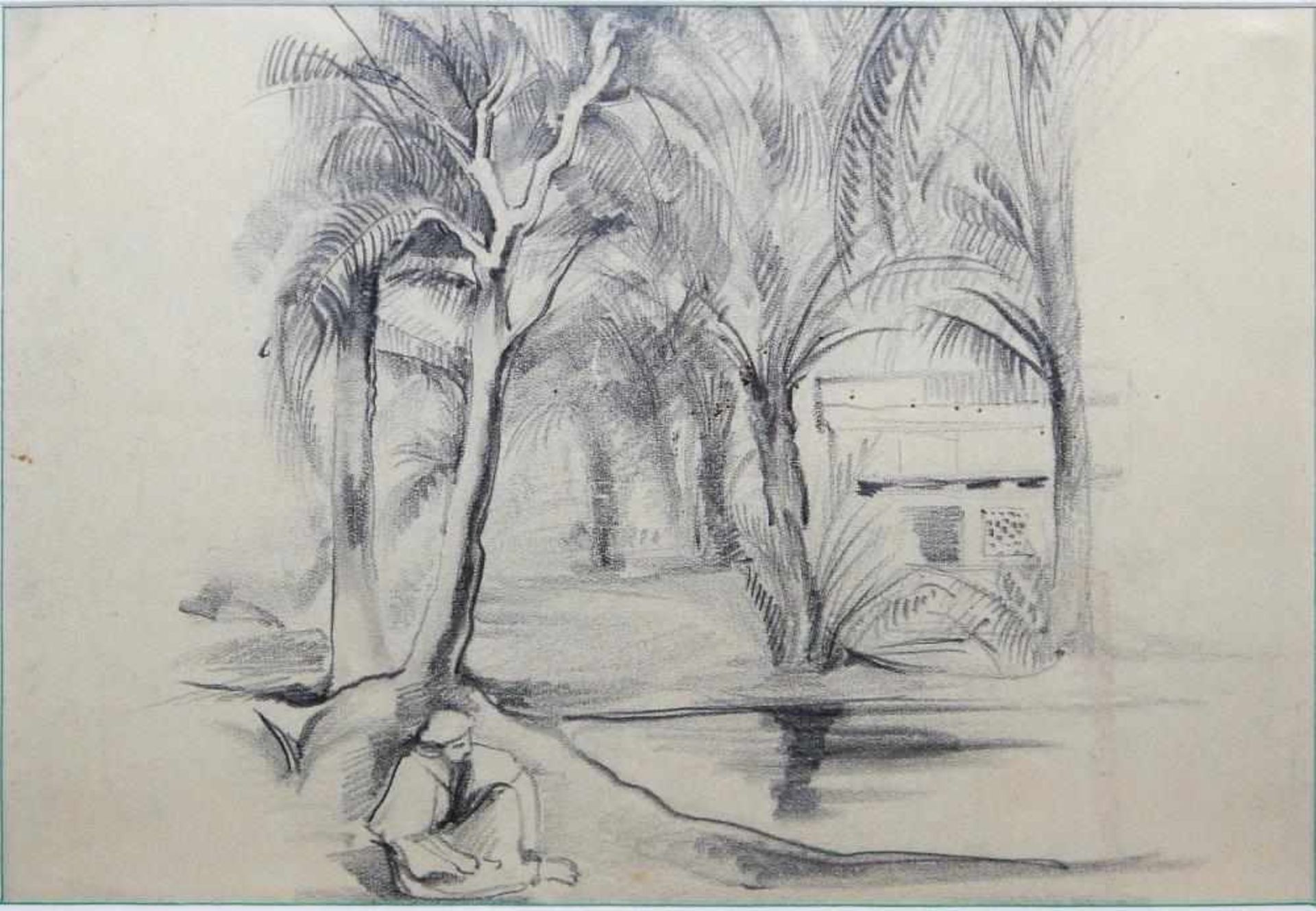 Josef Steiner, Palmen am Wasser, Kohlezeichnung, im Atlierrahmen Josef Steiner, 1899 - 1977, - Bild 2 aus 4