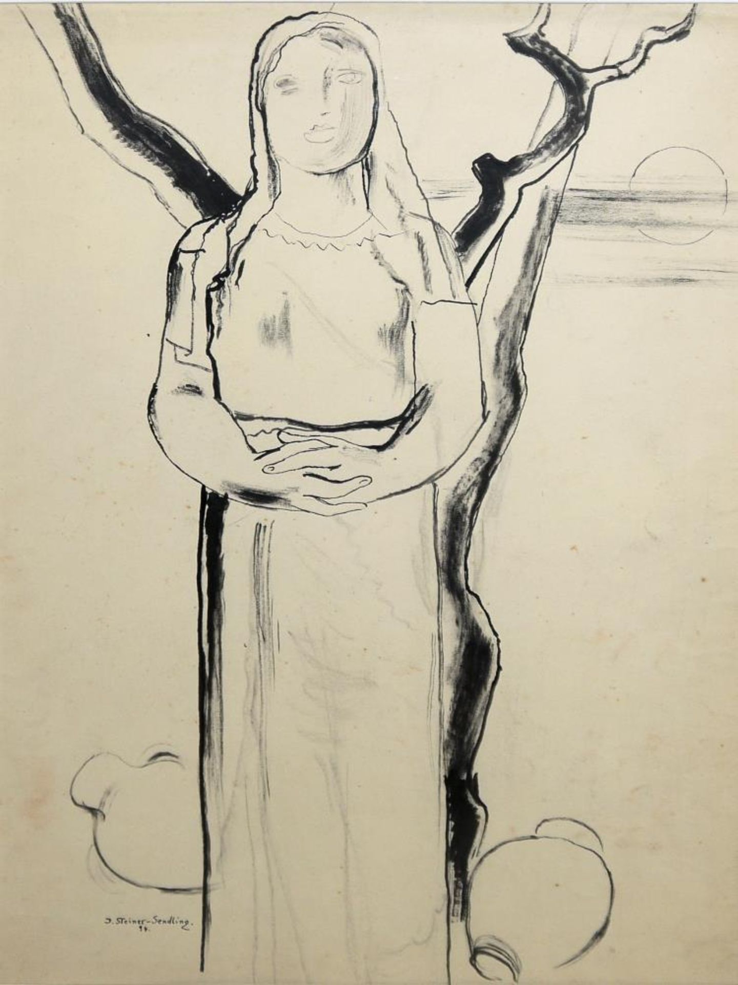 Josef Steiner, "Die Braut" und Rückenansicht einer Frau mit Schleier, 2 Zeichnungen, 1934, gerahmt - Bild 2 aus 6