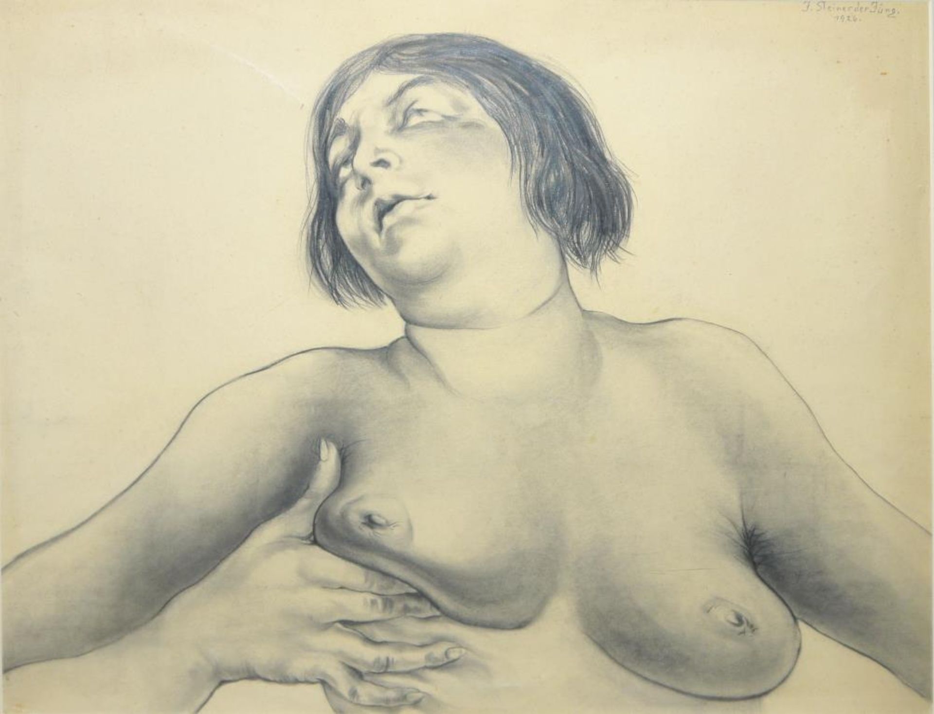 Josef Steiner, Weibliche Aktdarstellung, Kohlezeichnung von 1926, im Atelierrahmen Josef Steiner, - Bild 2 aus 4