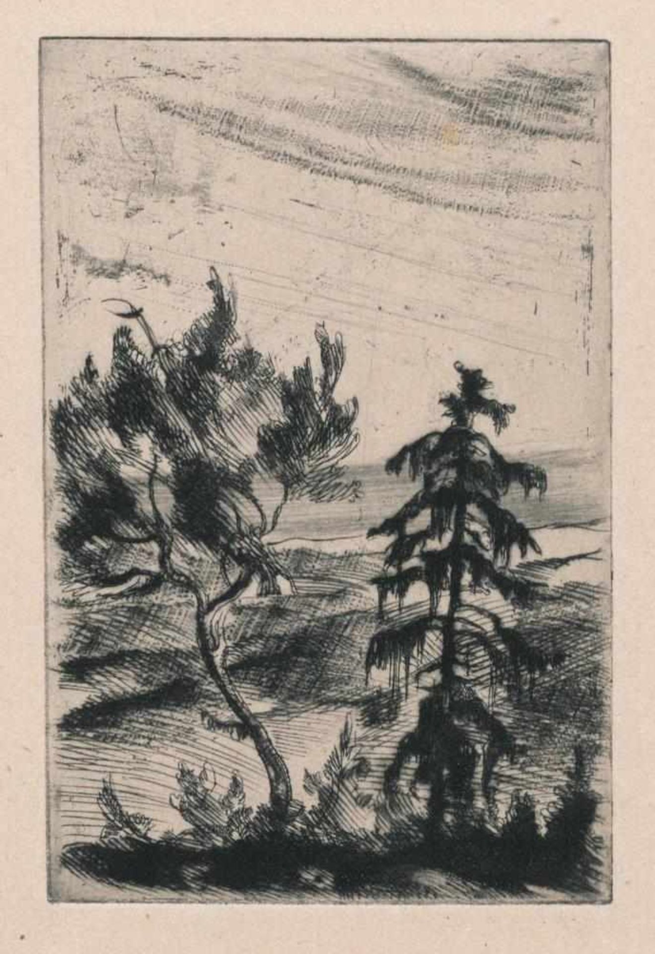 Josef Steiner, Landschaften mit Bäumen, 5 Radierungen, gerahmt Josef Steiner, 1899 – 1977, „