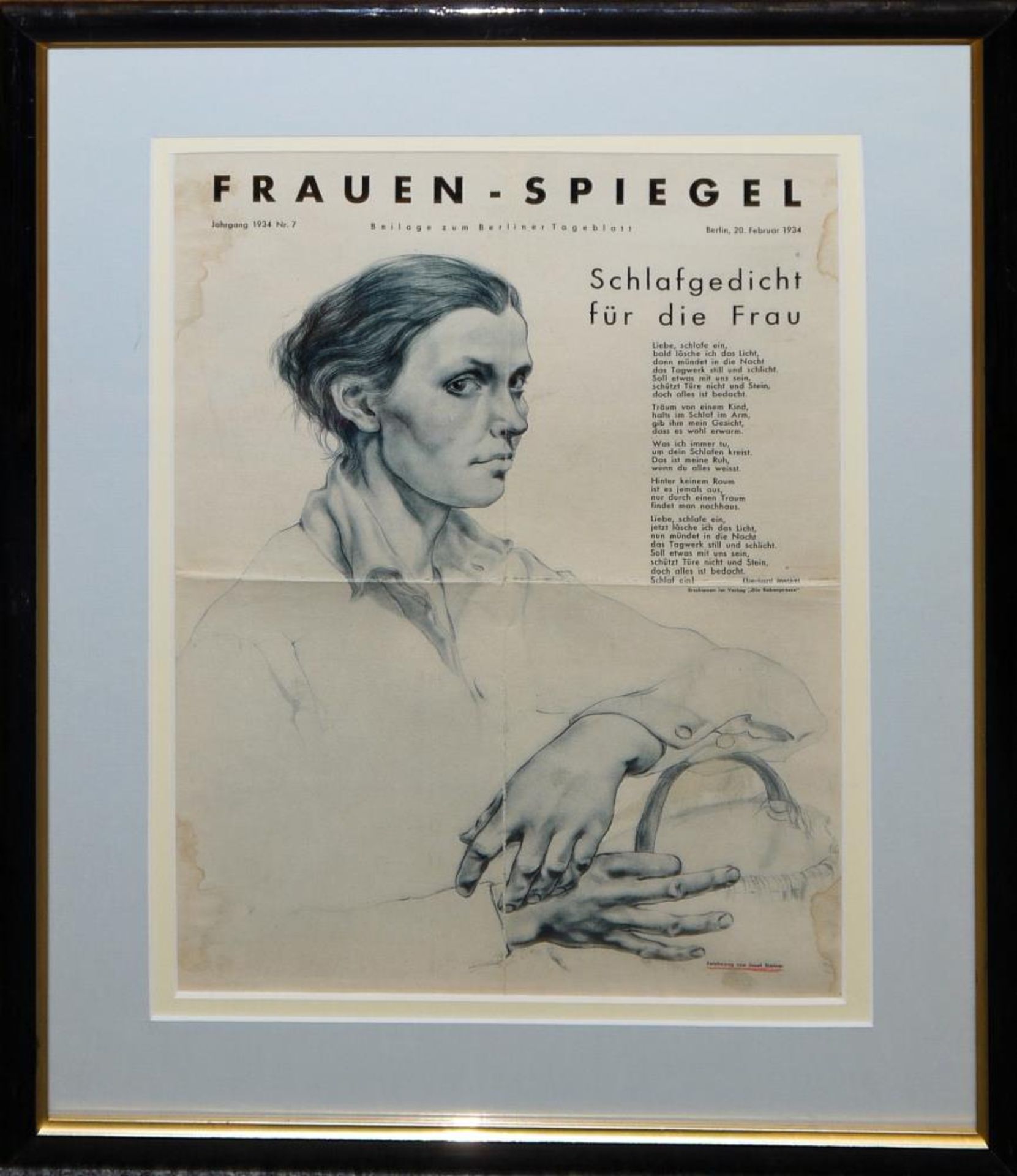 Josef Steiner, Frau mit Korb & Frauenportrait, zwei Kohlezeichnungen von 1926, im Goldrahmen Josef - Image 10 of 10