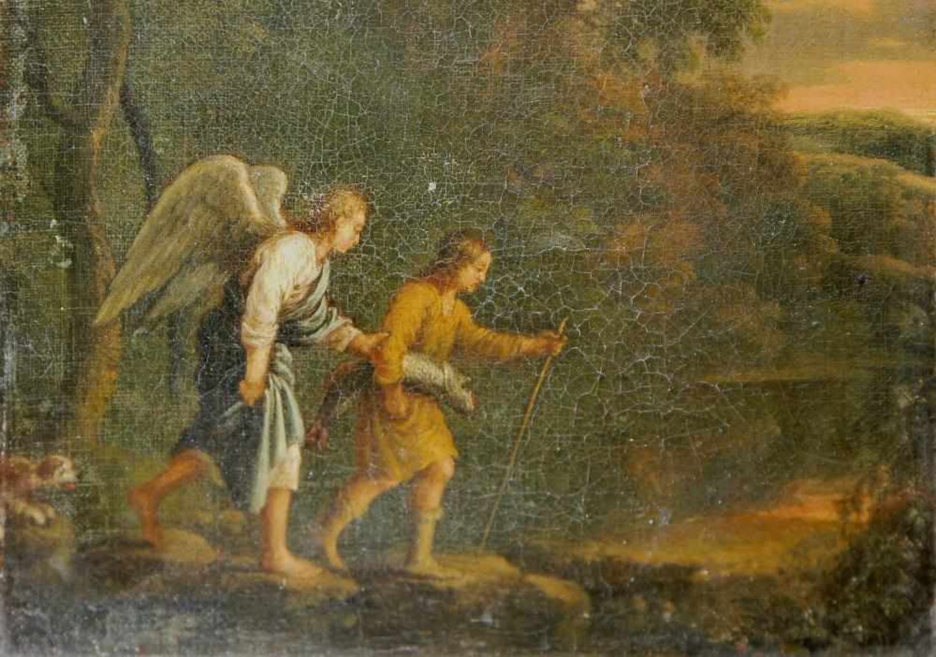 Adam Elsheimer, Variante nach, Tobias mit dem Engel, Ölgemälde um 1700, Goldstuckrahmen d. 19. Jh. - Bild 3 aus 4
