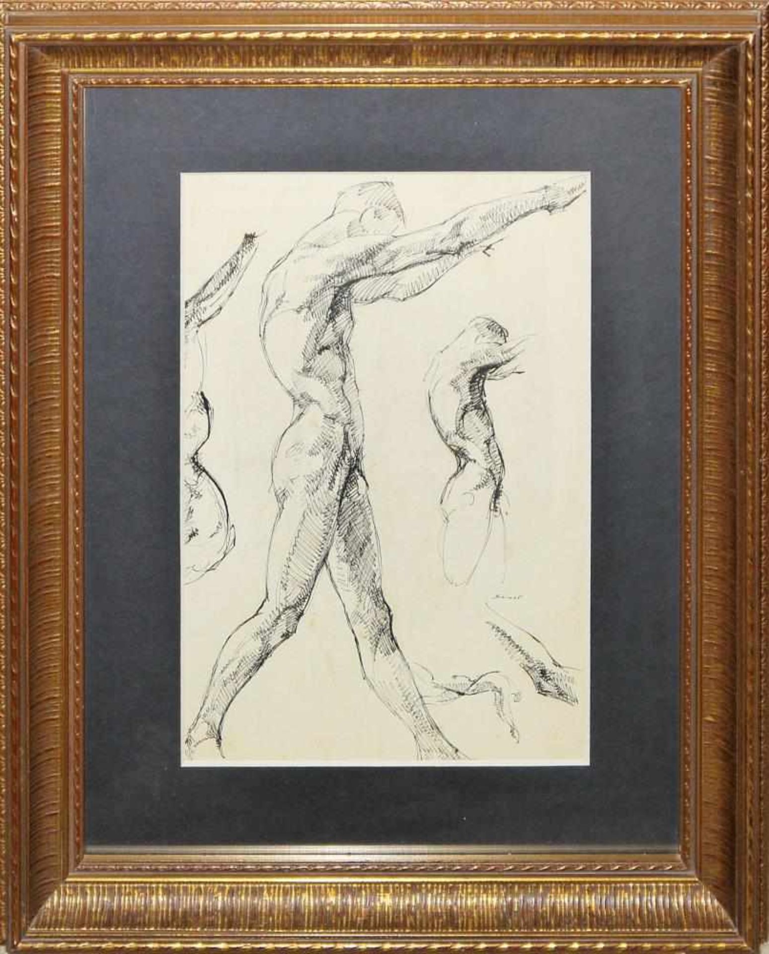 Josef Steiner, Künstler beim Zeichnen u. 2 Männeraktstudien, 3 Tuschezeichnungen, um 1918/19, - Image 5 of 7