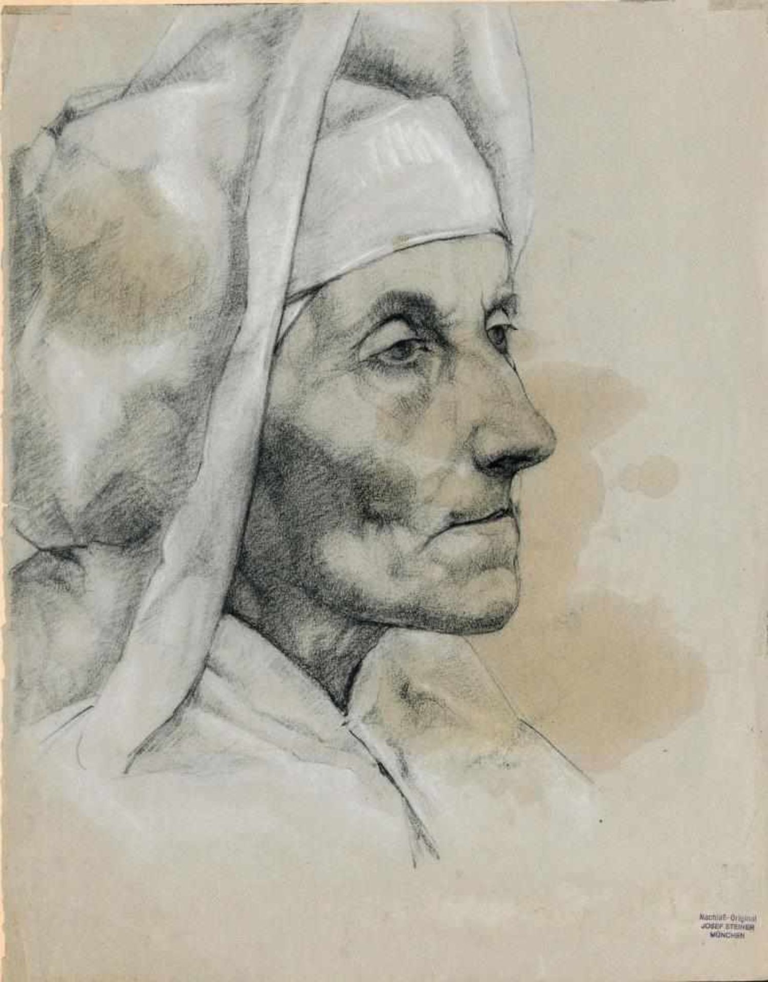 Josef Steiner, Zwei frühe Frauenportraits, „Trüglerin“ u. Portrait eines Fauns, 3 Radierung u. 1