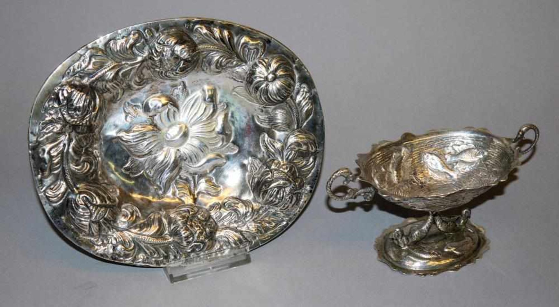 Zierteller und gefußtes Schälchen, Silber, Hanau u.a., frühes 20. Jh. Silber, gepr., bzw.