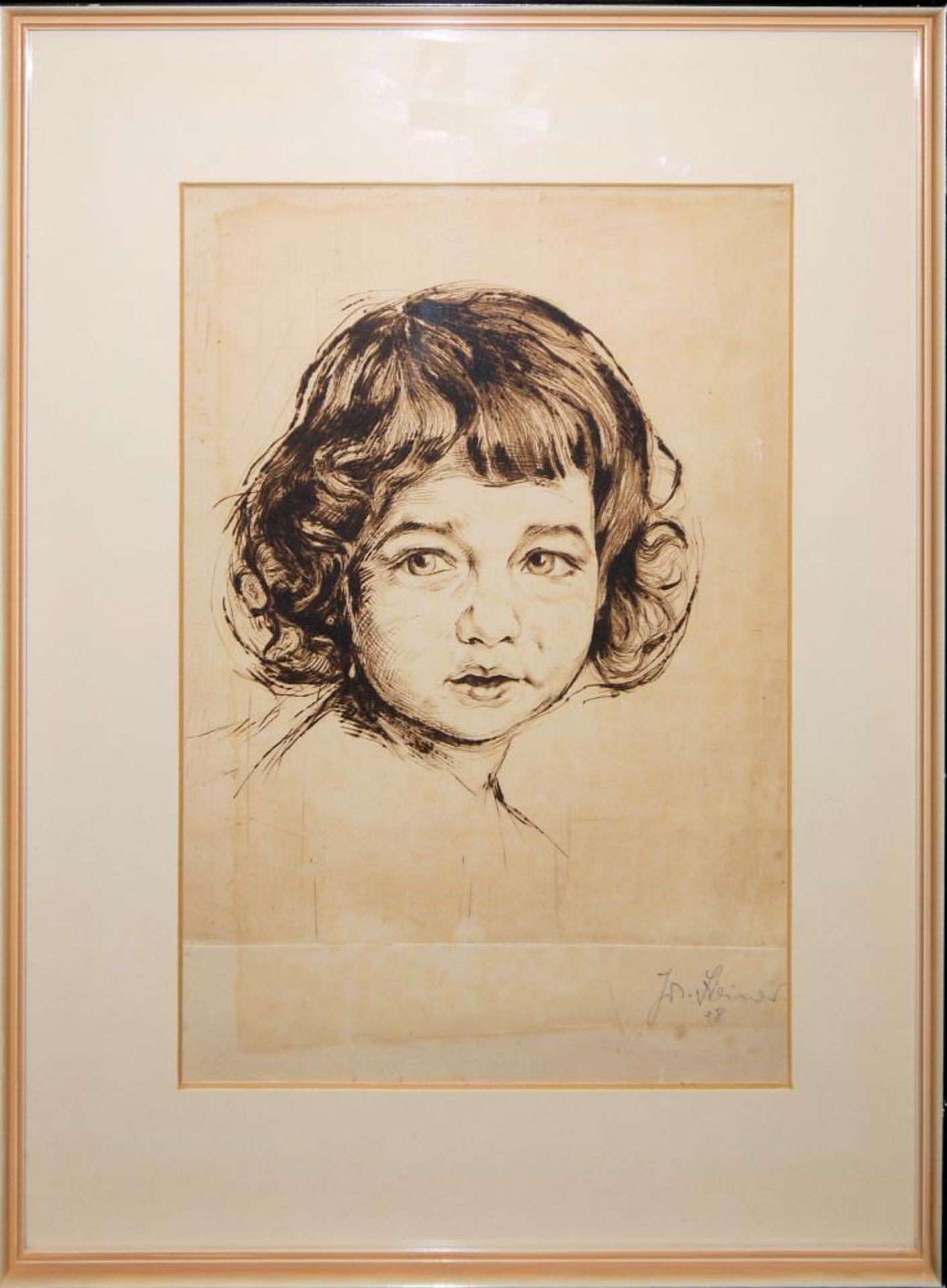 Josef Steiner, Drei Kinderportraits, 2 Radierungen u. 1 Kohlezeichnung von 1925, gerahmt Josef - Bild 4 aus 9