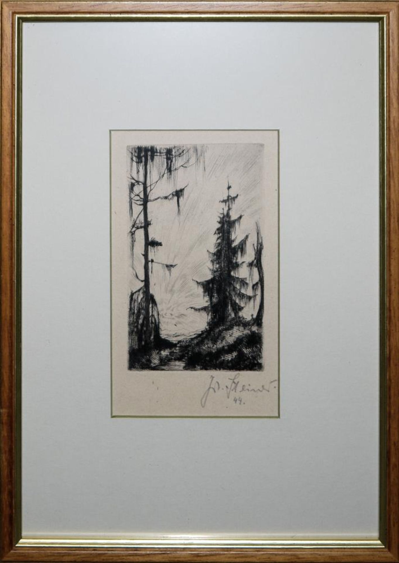 Josef Steiner, Naturdarstellungen mit Bäumen, 4 Radierungen, 1938, 1944 u. um 1940/45, gerahmt Josef - Bild 4 aus 9