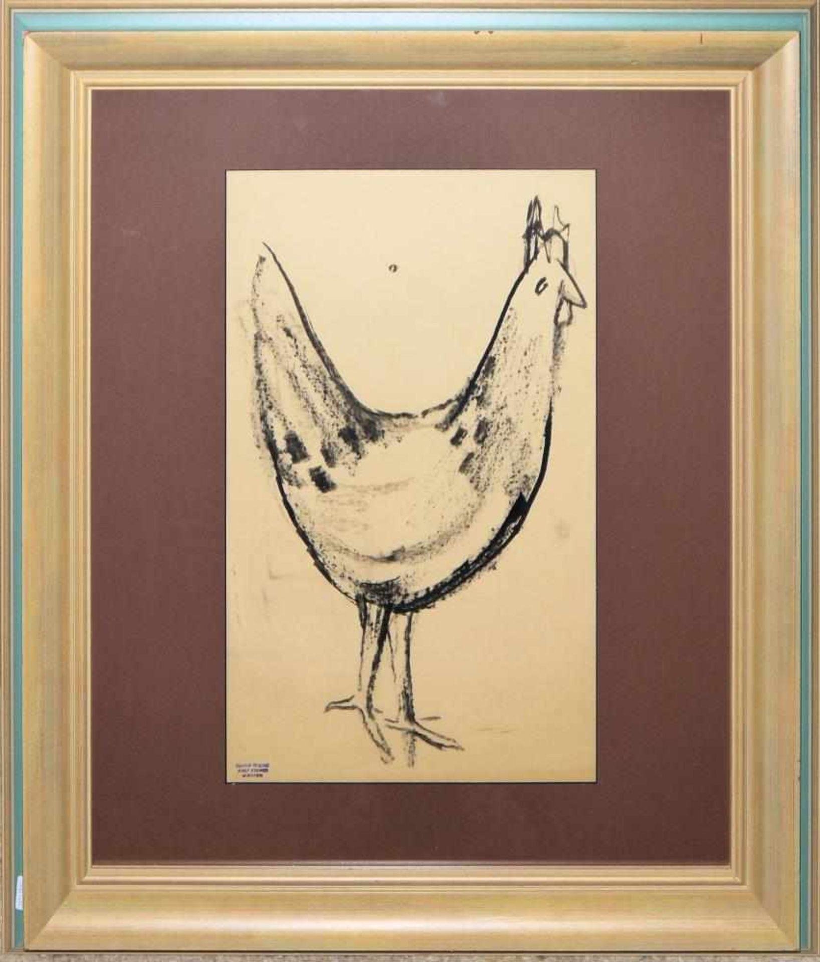 Josef Steiner, Gegenstücke zweier Hühner, 2 Tuschezeichnungen, im Atelierrahmen, um 1930 Josef