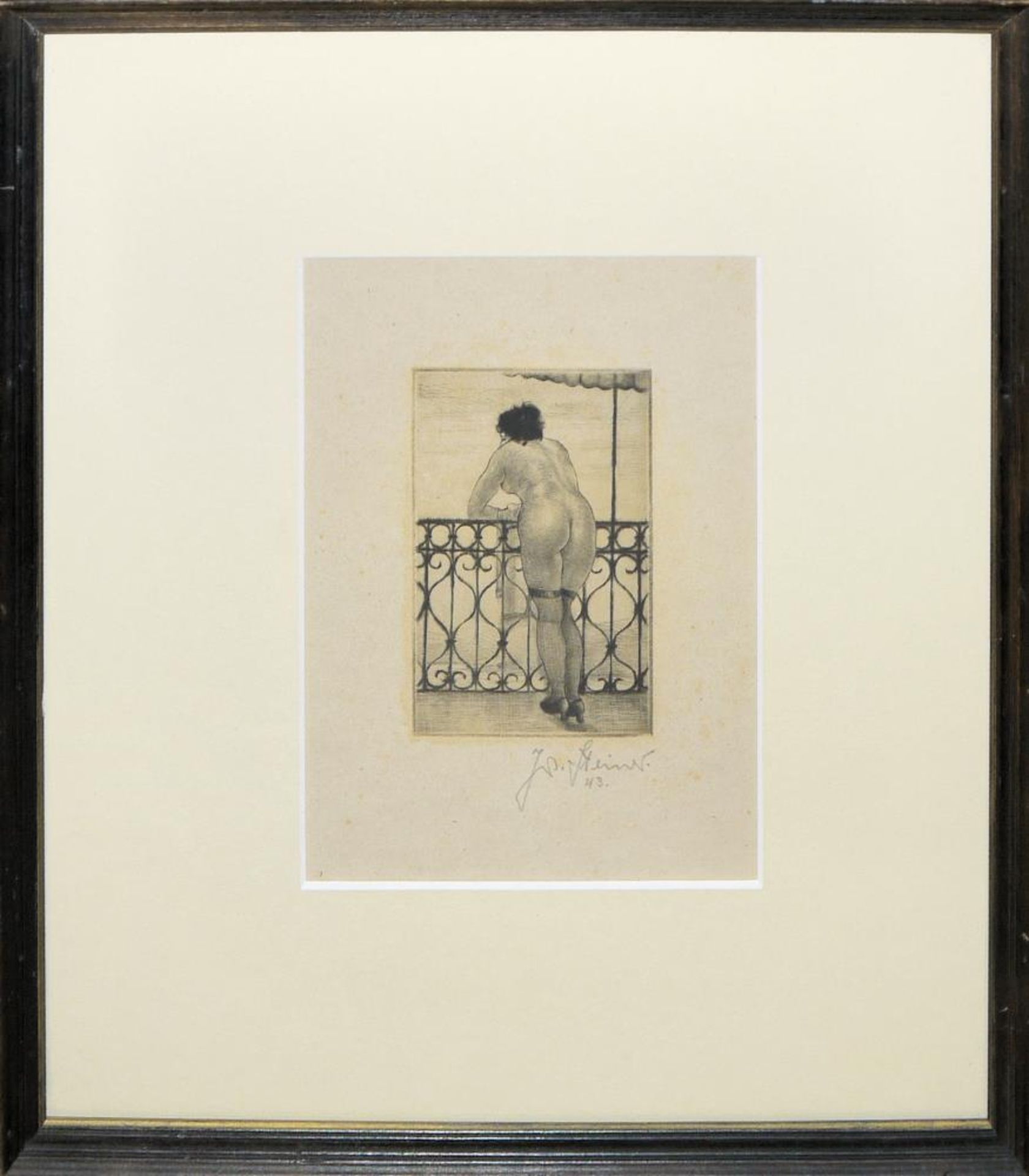 Josef Steiner, Weiblicher Rückenakt mit Strümpfen & Portrait einer schönen Frau, Radierung, 1943, - Bild 2 aus 5