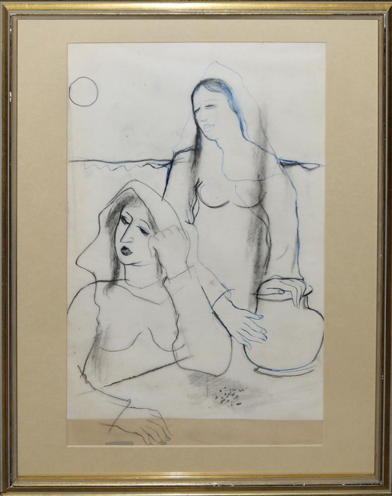 Josef Steiner, „Zwei Seherinnen“ u. Zwei Seherinnen mit Stab, 2 Zeichnungen, um 1933, gerahmt