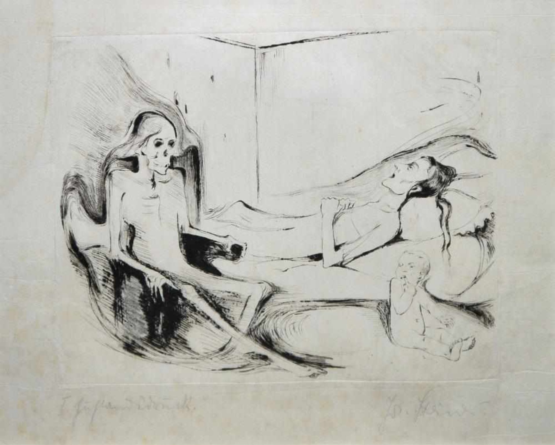 Josef Steiner, Der wartende Tod, Radierung um 1927, gerahmt Josef Steiner, 1899 – 1977, - Bild 2 aus 3