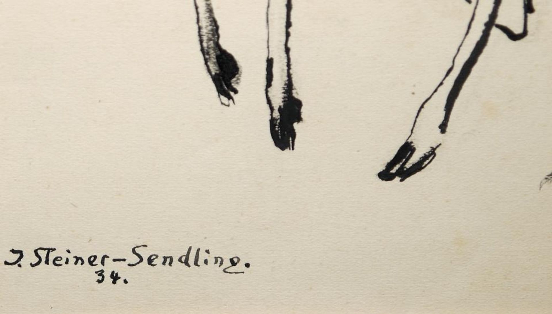 Josef Steiner, Drei Rehe, Tuschezeichnung von 1934, im Goldrahmen Josef Steiner, 1899 - 1977, - Bild 3 aus 3