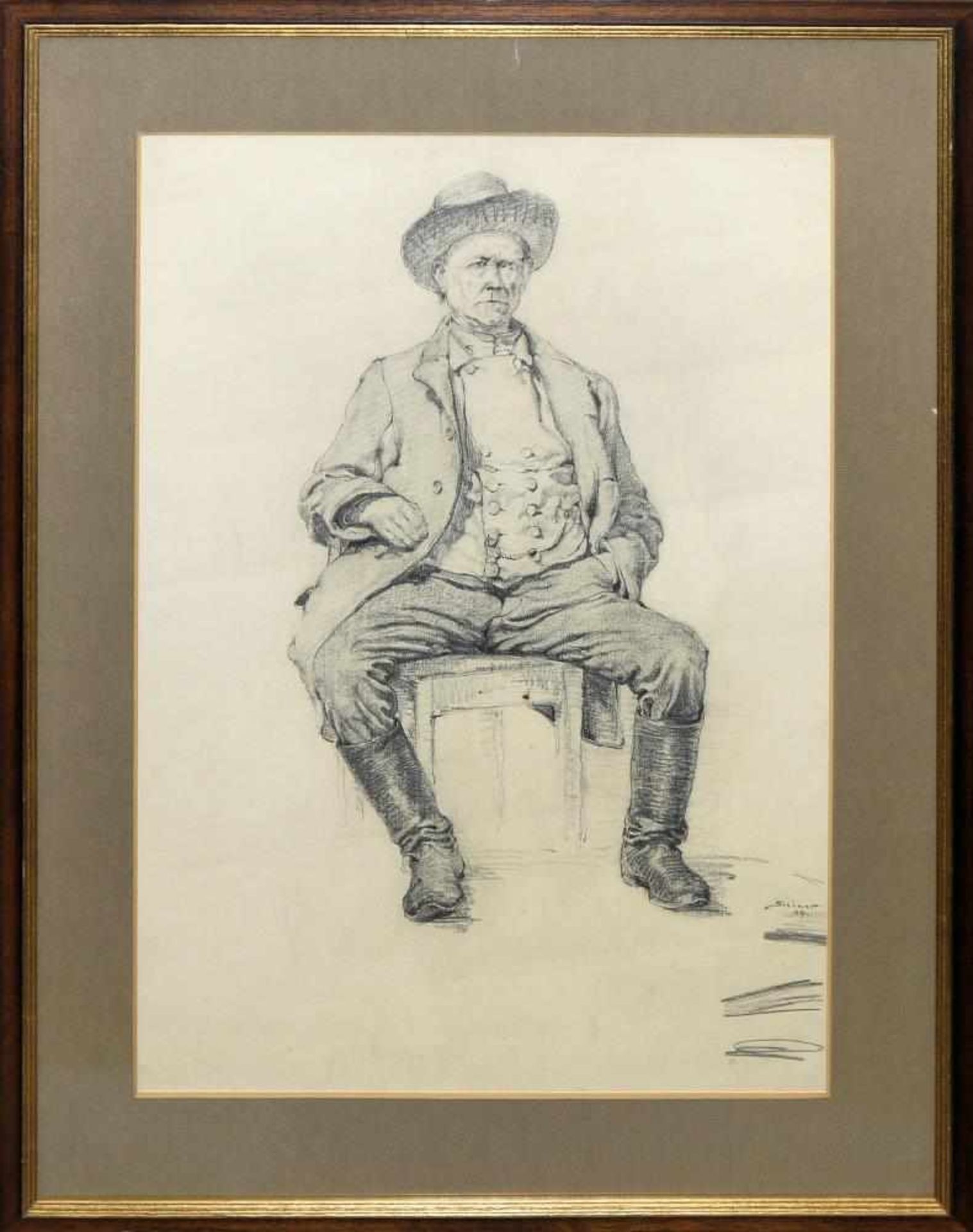 Josef Steiner, Portrait eines sitzenden Mannes u. Portrait eines Mannes mit Hut, Kohle- u.