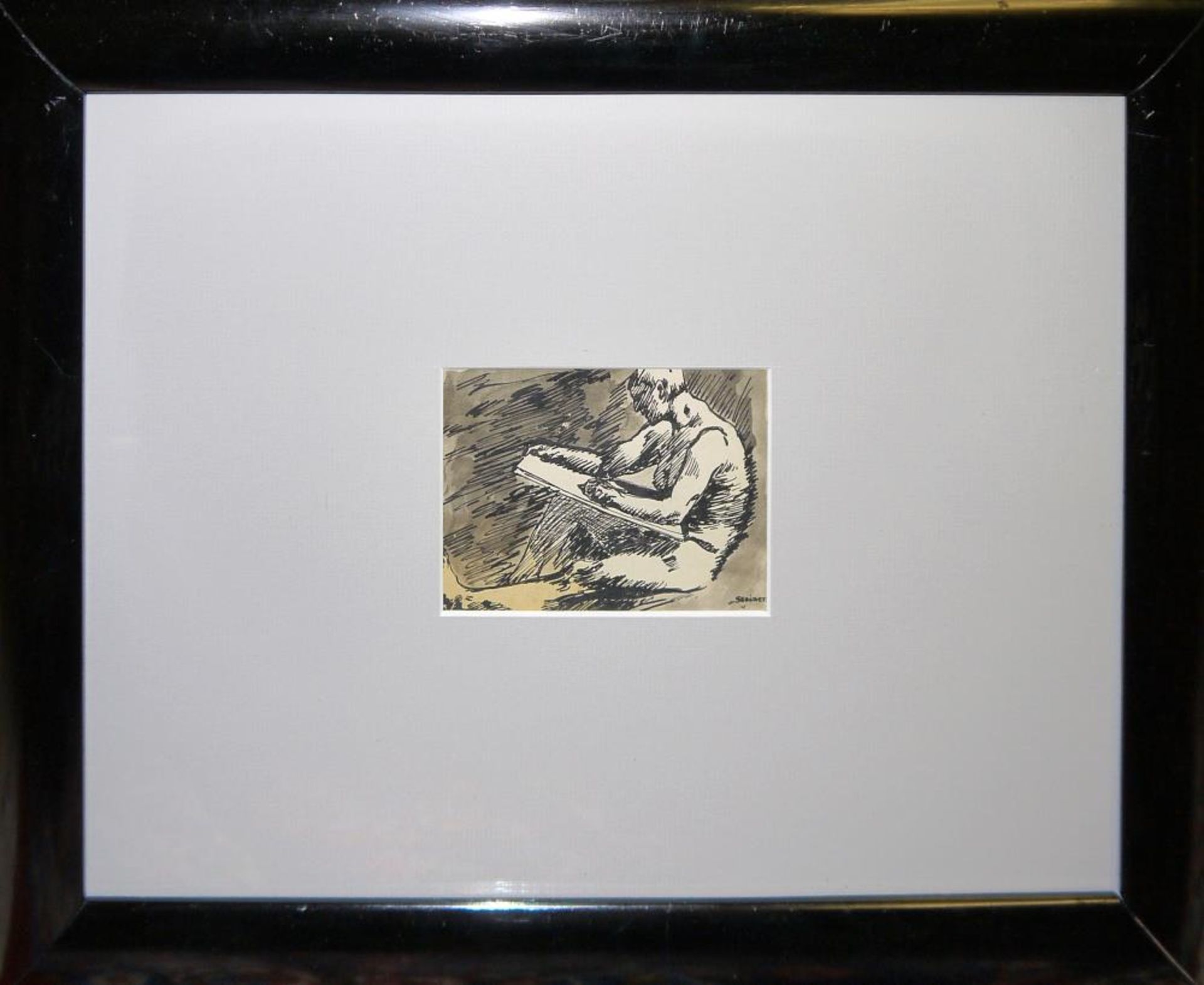 Josef Steiner, Künstler beim Zeichnen u. 2 Männeraktstudien, 3 Tuschezeichnungen, um 1918/19,