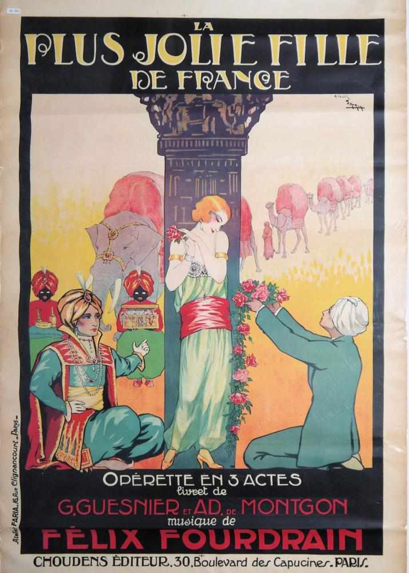 Seltenes Original-Plakat „La plus jolie Fille de France“, Atelier Faria, Paris um 1924 Entwurf