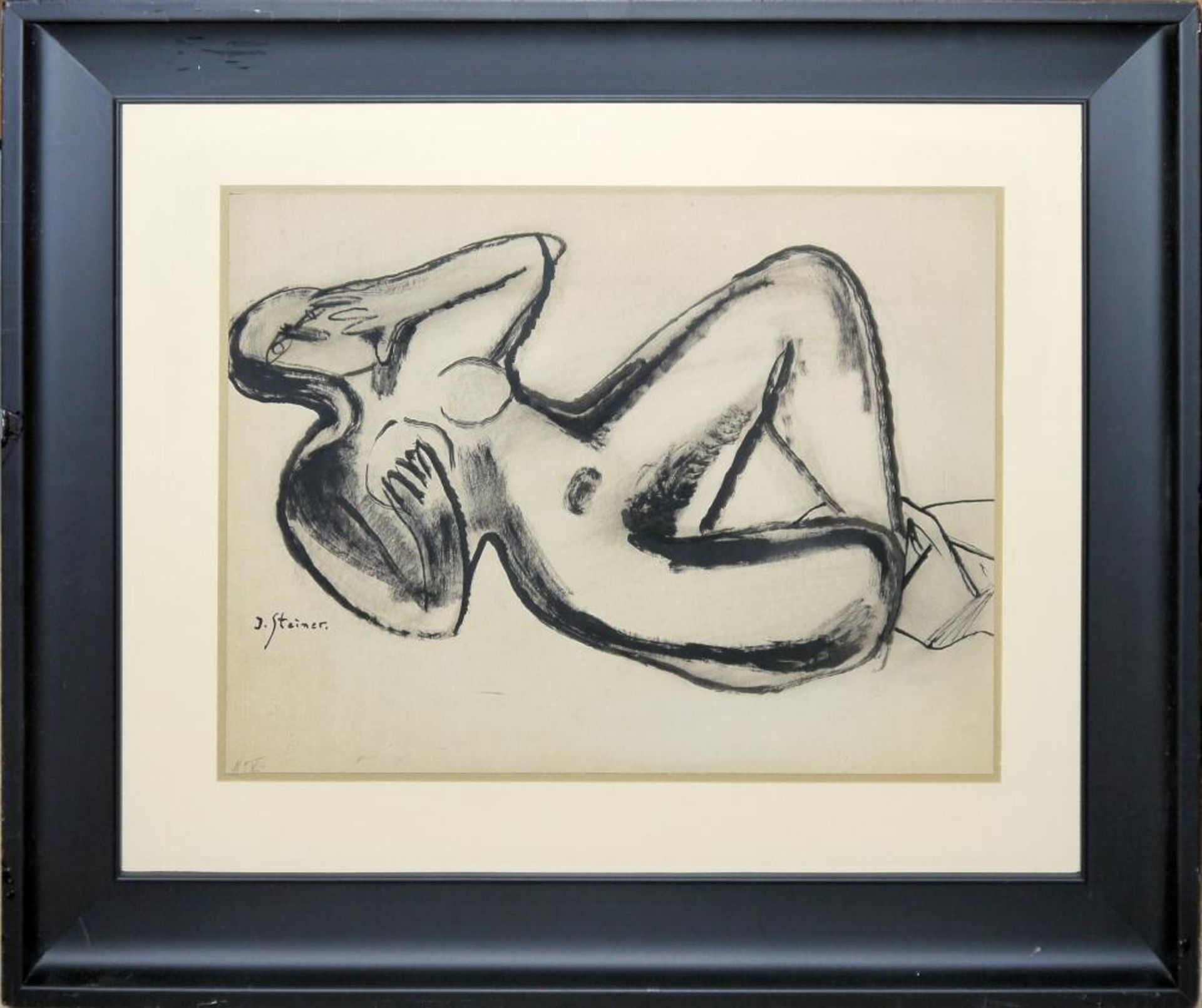 Josef Steiner, Liegender Frauenakt, Tuschezeichnung um 1932, im Atelierrahmen Josef Steiner,