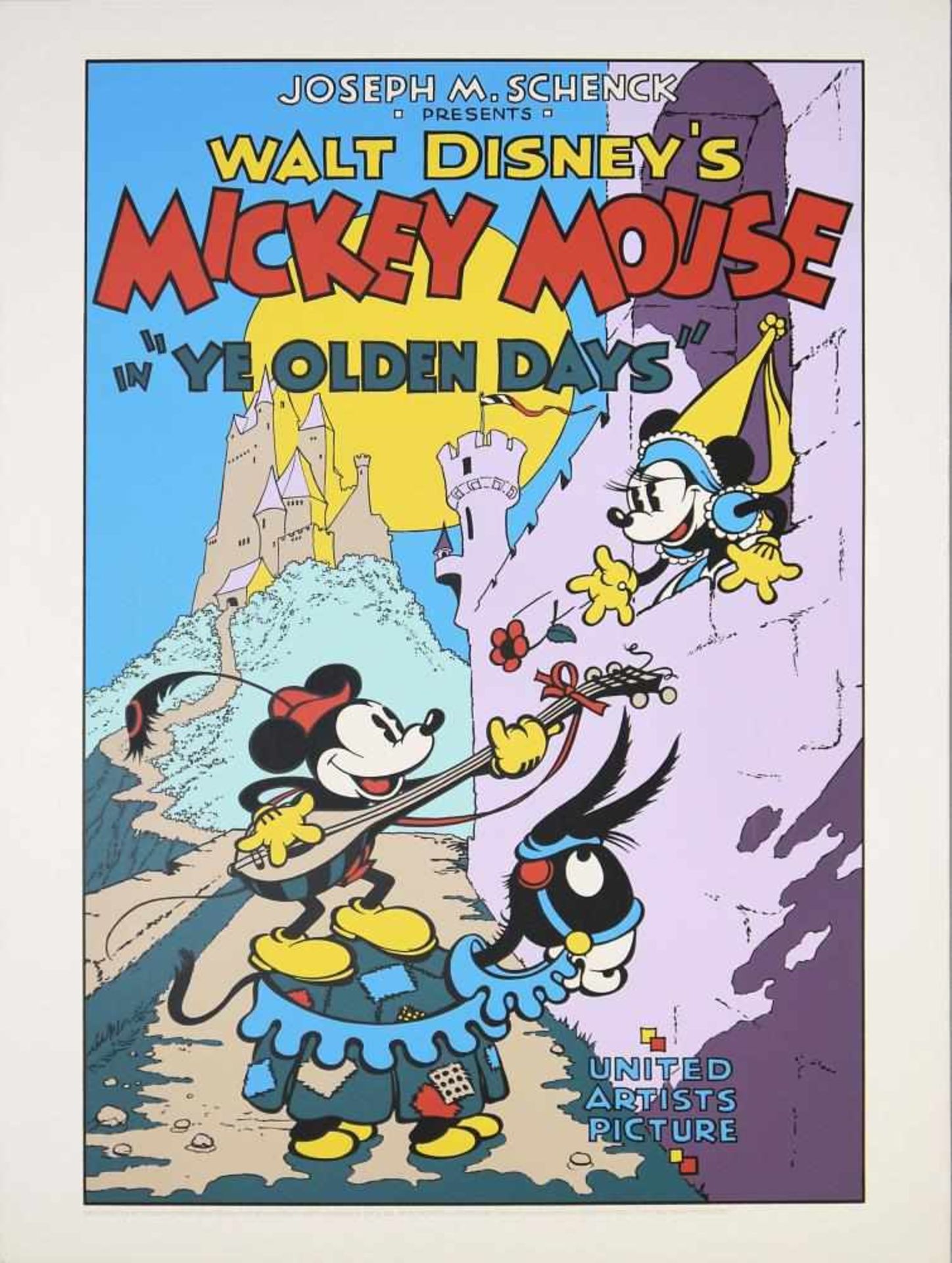Mickey Mouse in „Ye Olden Days”, Farbserigraphie nach dem Original-Filmplakat von 1933 Joseph M.