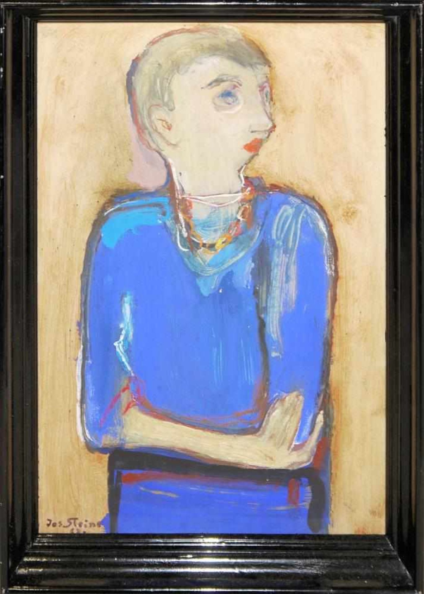 Josef Steiner, Frau in Blau mit Kette, Ölgemälde, 1968, im Atelierrahmen Josef Steiner, 1899 – 1977,