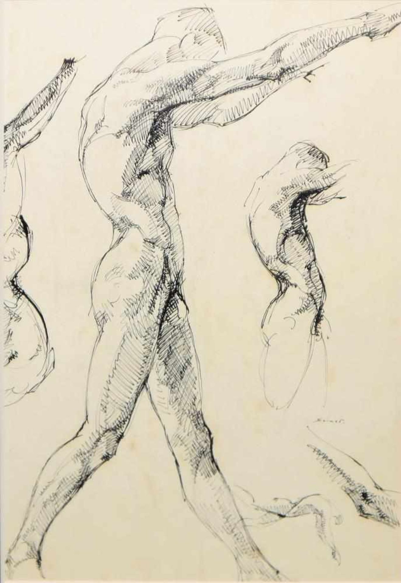 Josef Steiner, Künstler beim Zeichnen u. 2 Männeraktstudien, 3 Tuschezeichnungen, um 1918/19, - Image 6 of 7