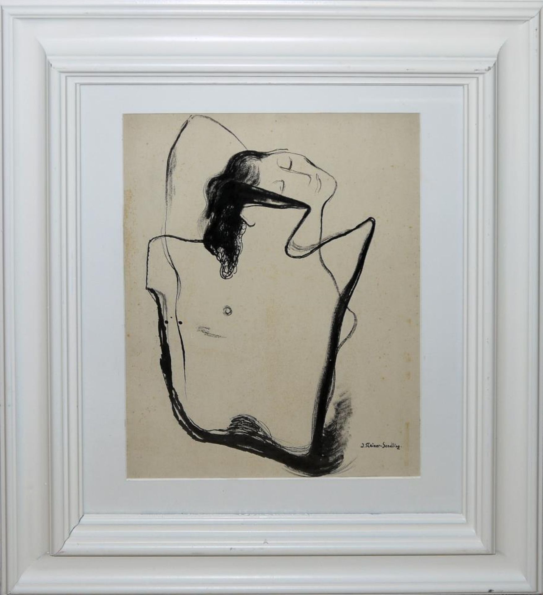 Josef Steiner, "Liebe", Zwei Versionen eines weiblichen Torsos, Tuschezeichung und Radierung,
