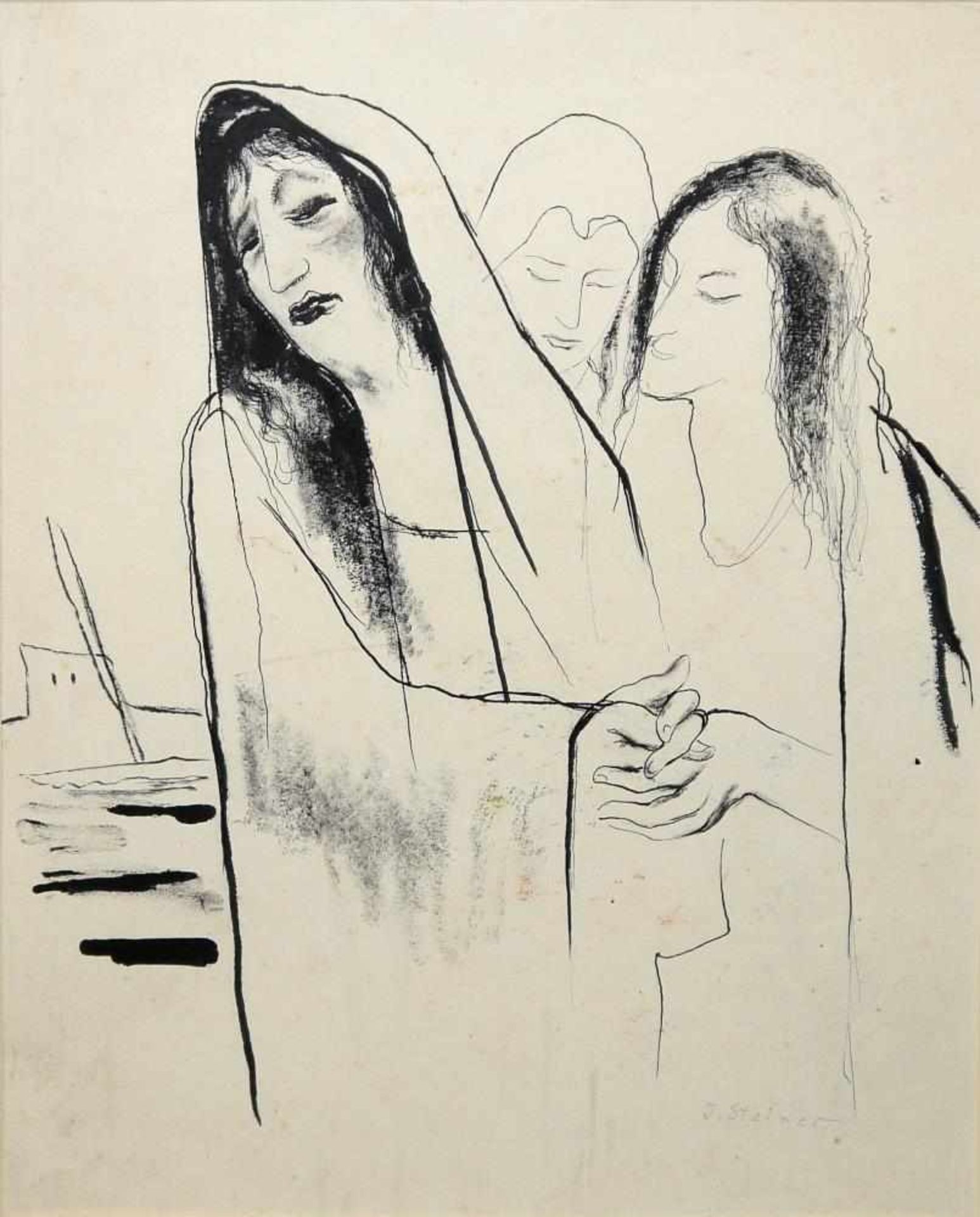 Josef Steiner, „Zwei Seherinnen“ u. „Verkündung“, Zeichnung u.Tuschezeichnung, um 1931, gerahmt - Image 5 of 6