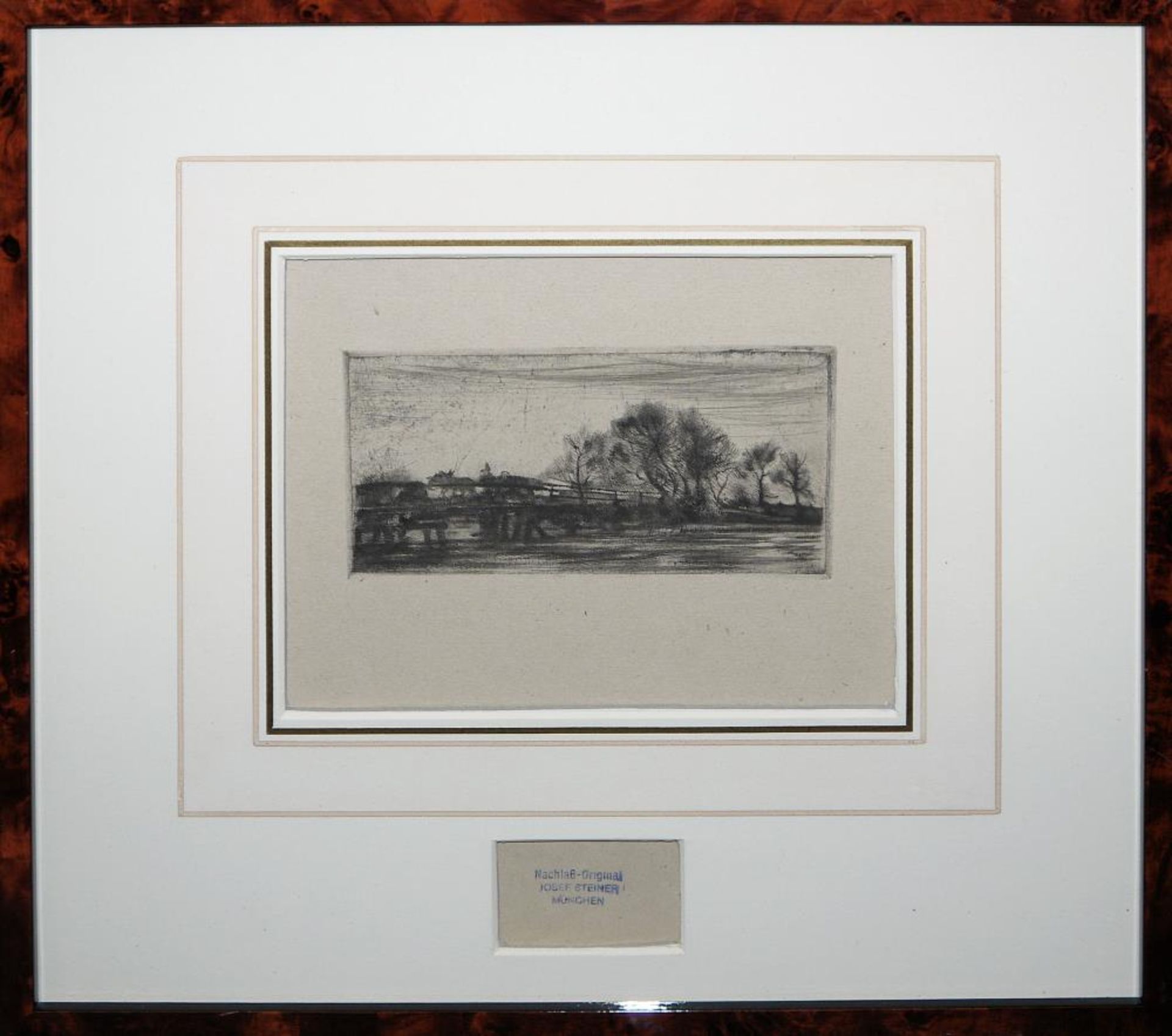 Josef Steiner, Zwei Landschaften mit Bäumen u. Sitzender Greis, 3 Radierungen um 1945/50, gerahmt - Bild 3 aus 6