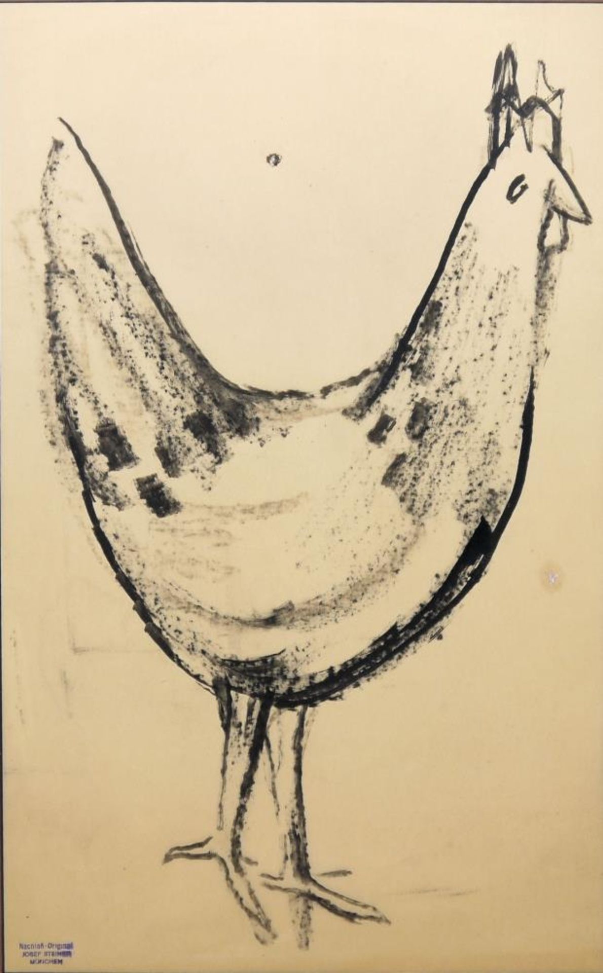 Josef Steiner, Gegenstücke zweier Hühner, 2 Tuschezeichnungen, im Atelierrahmen, um 1930 Josef - Bild 2 aus 4