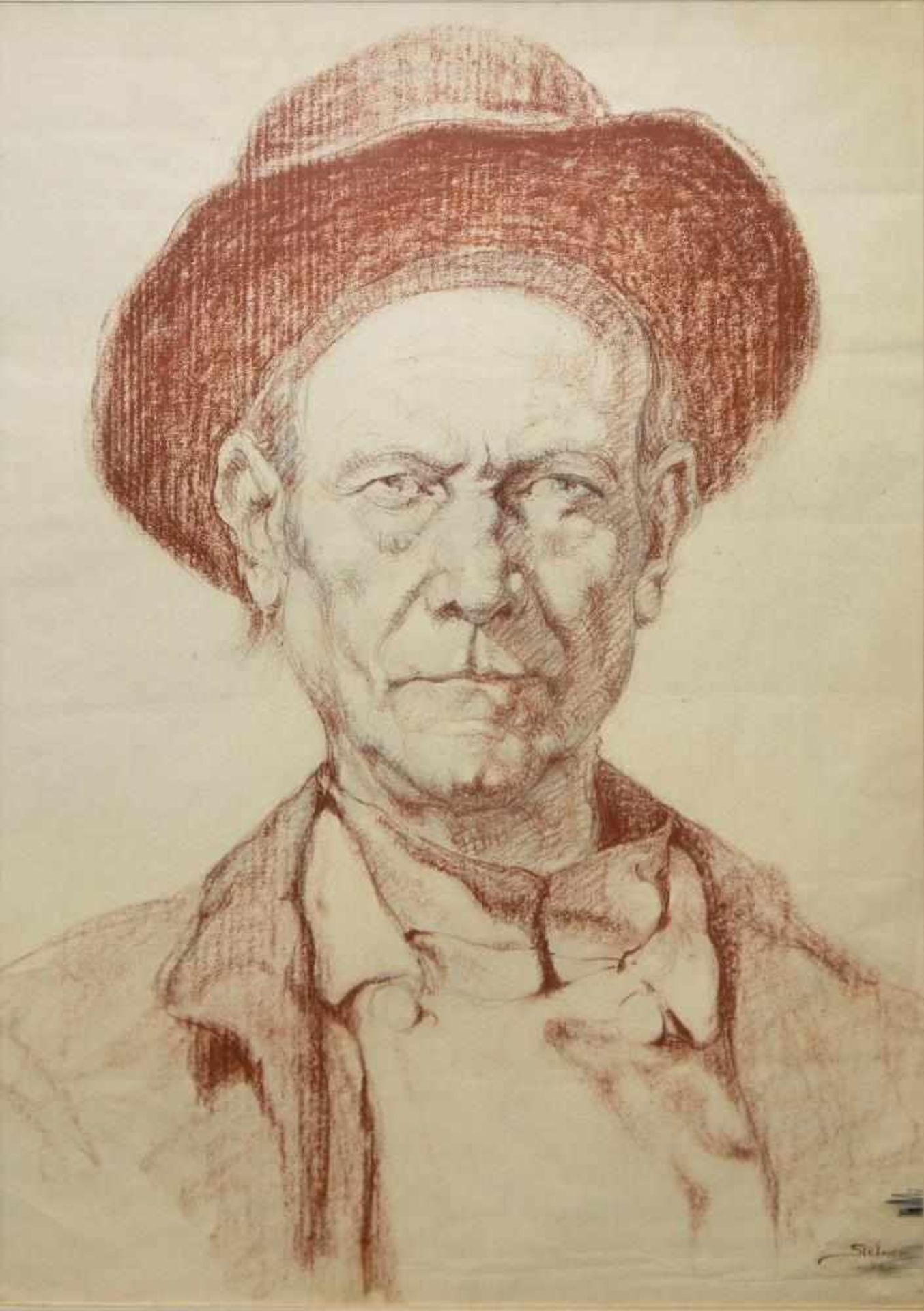 Josef Steiner, Portrait eines sitzenden Mannes u. Portrait eines Mannes mit Hut, Kohle- u. - Bild 6 aus 7