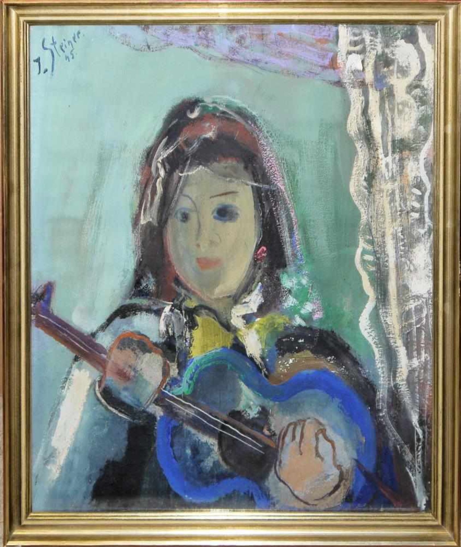 Josef Steiner, „Junge Schöne mit Gitarre“, Ölgemälde, 1945, gerahmt Josef Steiner, 1899 – 1977,