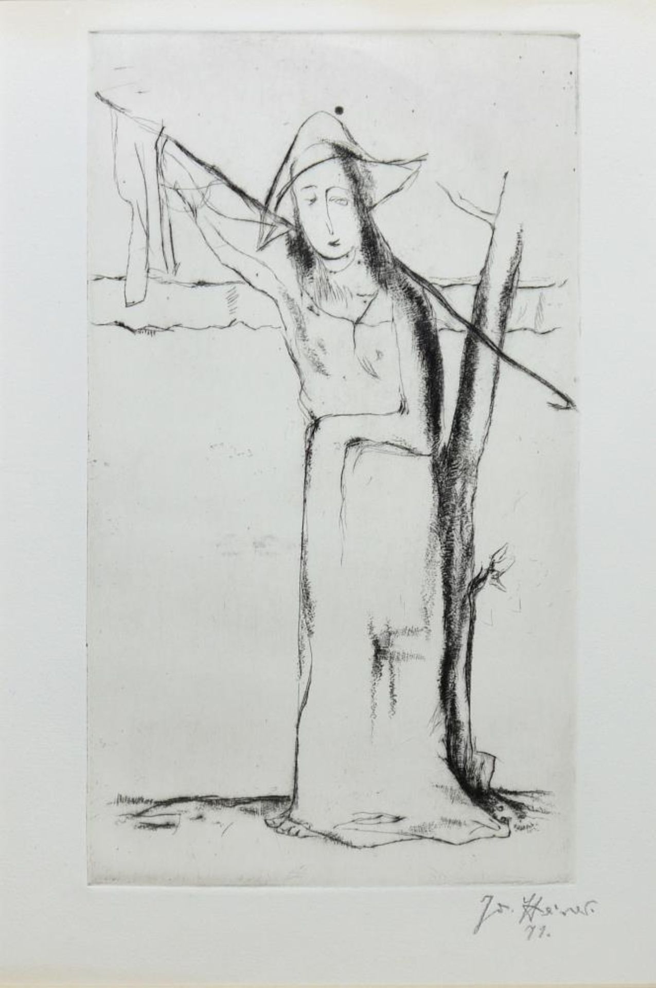Josef Steiner, Zwei Versionen der „Frau am Baum“, Tuschezeichnung und Radierung, um 1931 u. 1971, - Image 4 of 6