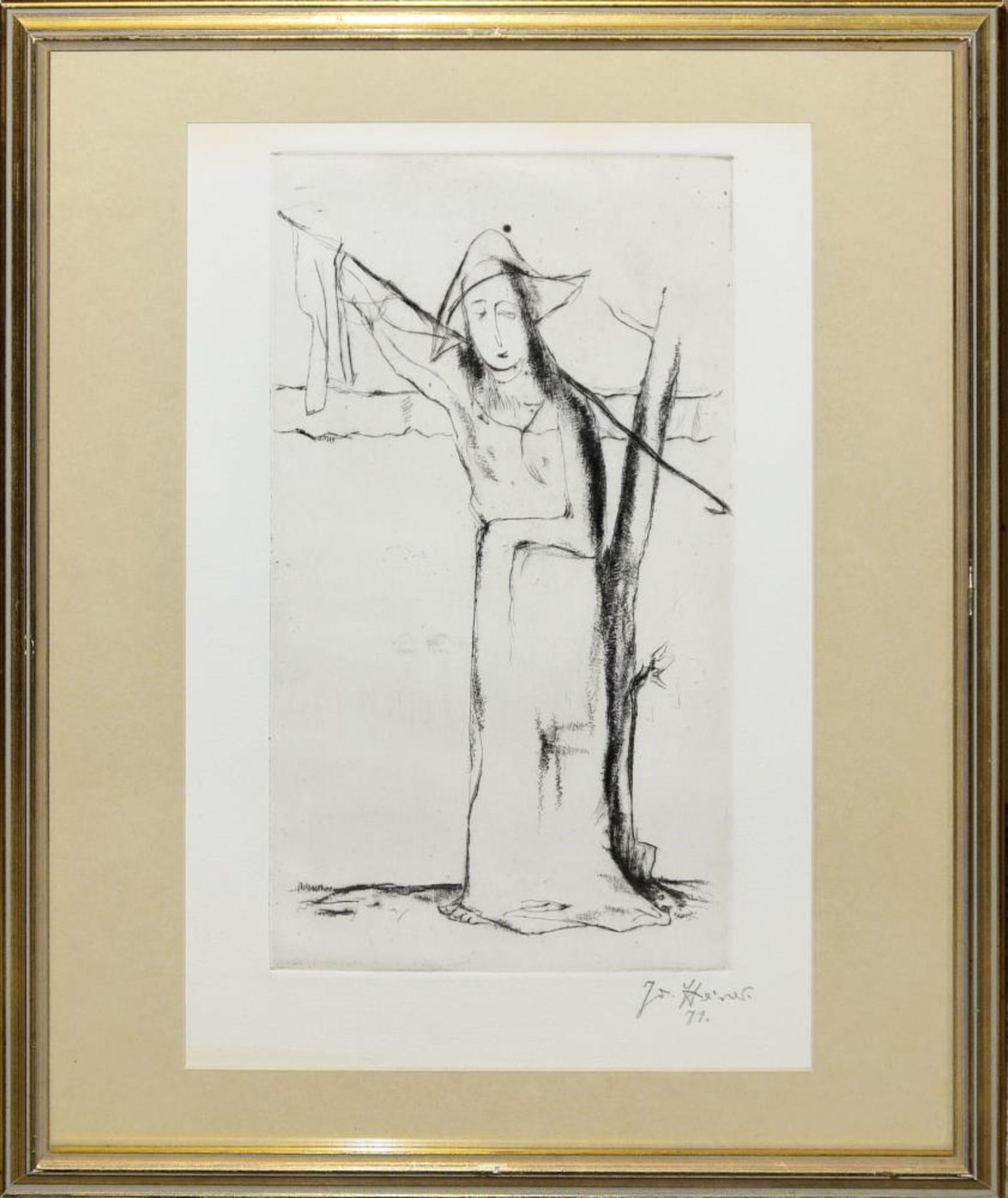 Josef Steiner, Zwei Versionen der „Frau am Baum“, Tuschezeichnung und Radierung, um 1931 u. 1971, - Image 3 of 6