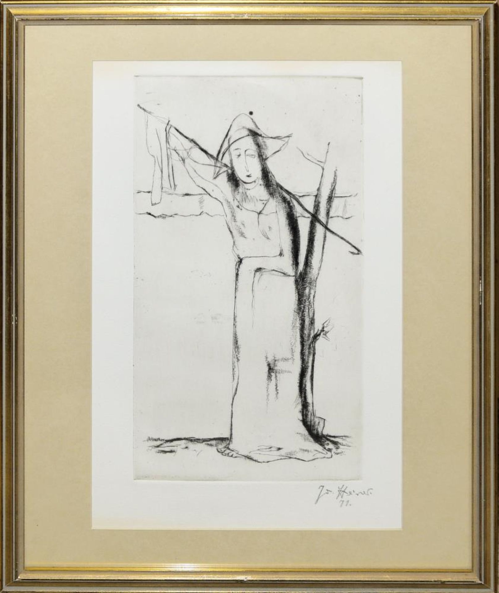 Josef Steiner, Zwei Versionen der „Frau am Baum“, Tuschezeichnung und Radierung, um 1931 u. 1971, - Bild 3 aus 6