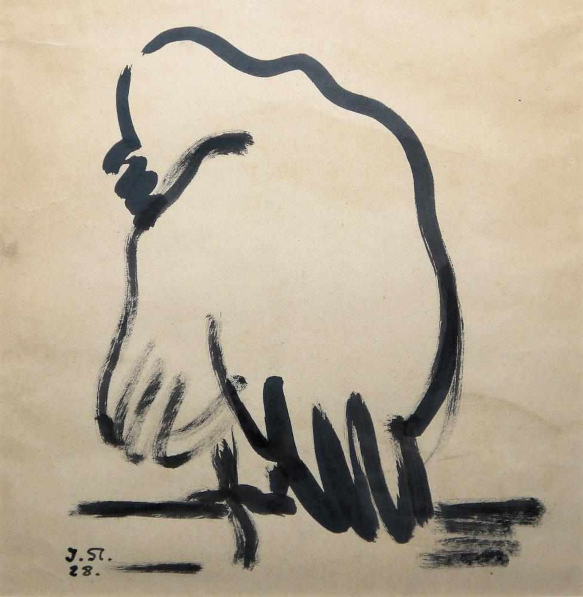 Josef Steiner, Sitzendes Küken, Tuschezeichnung, im Atelierrahmen, 1928 Josef Steiner, 1899 – - Image 2 of 3