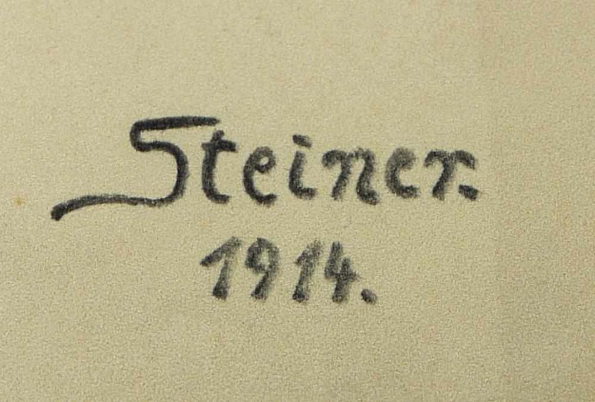Josef Steiner, Zweifache Modellstudie eines negroiden Kopfes, Kohlezeichnung, 1914, im Holzrahmen - Image 3 of 3
