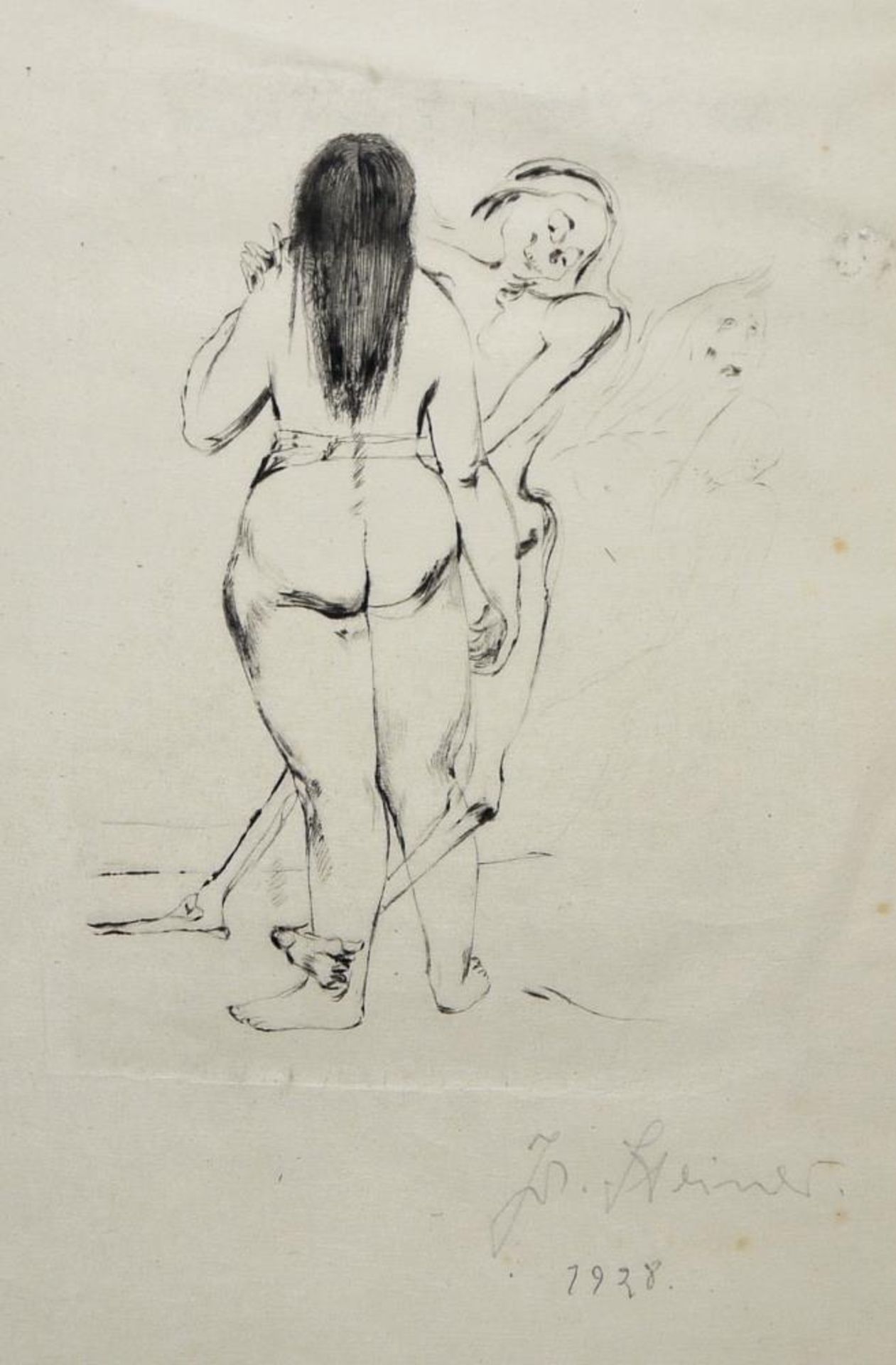 Josef Steiner, Frauenakte, 2 frühe Radierungen von 1928, im Atelierrahmen Josef Steiner, 1899 - - Bild 4 aus 5
