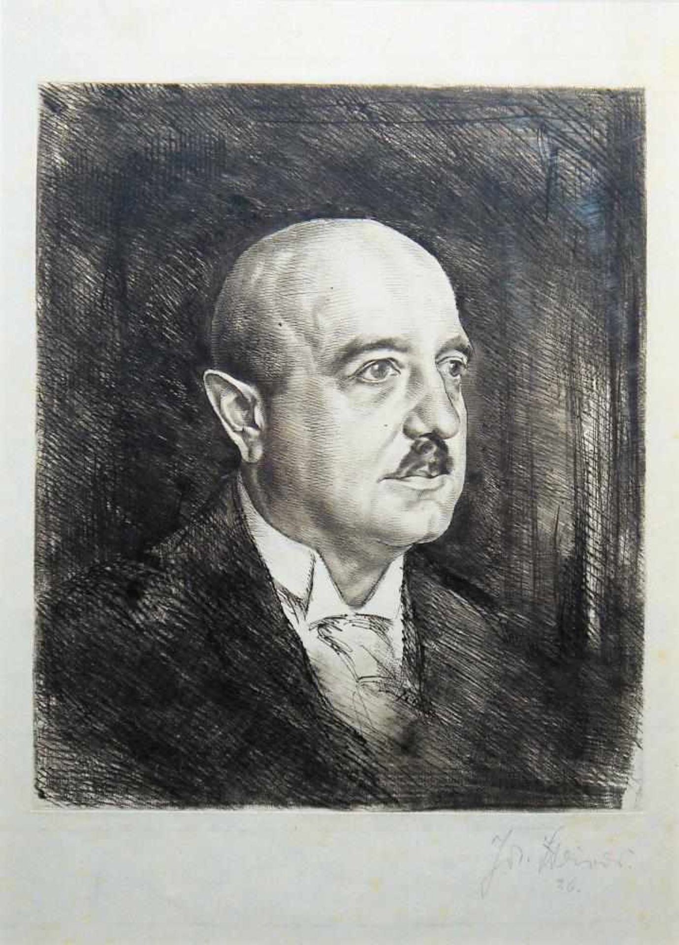 Josef Steiner, Portrait des Dr. André François-Poncet, Radierung von 1926, im Atelierrahmen Josef - Bild 2 aus 4