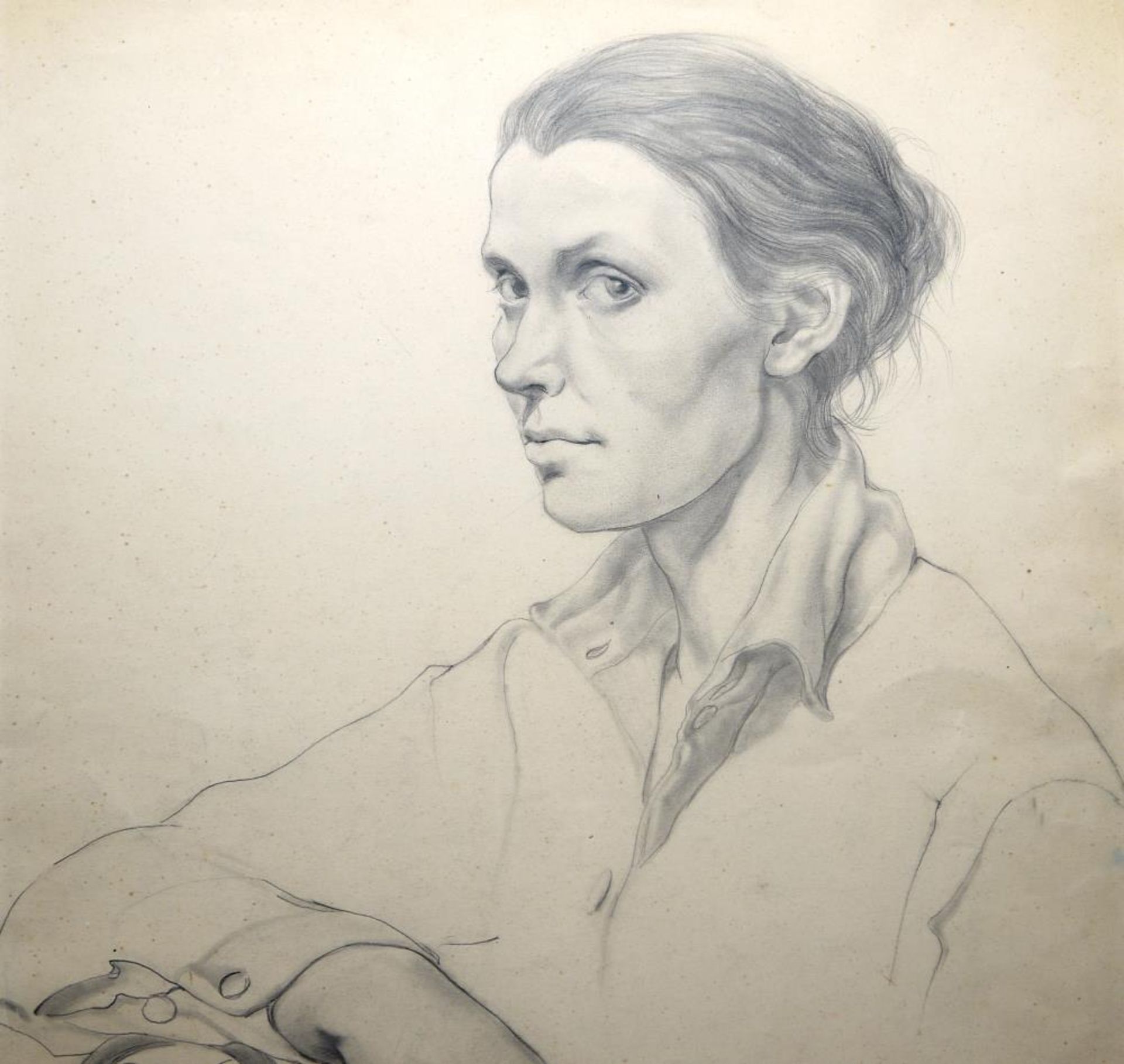 Josef Steiner, Frau mit Korb & Frauenportrait, zwei Kohlezeichnungen von 1926, im Goldrahmen Josef - Image 3 of 10