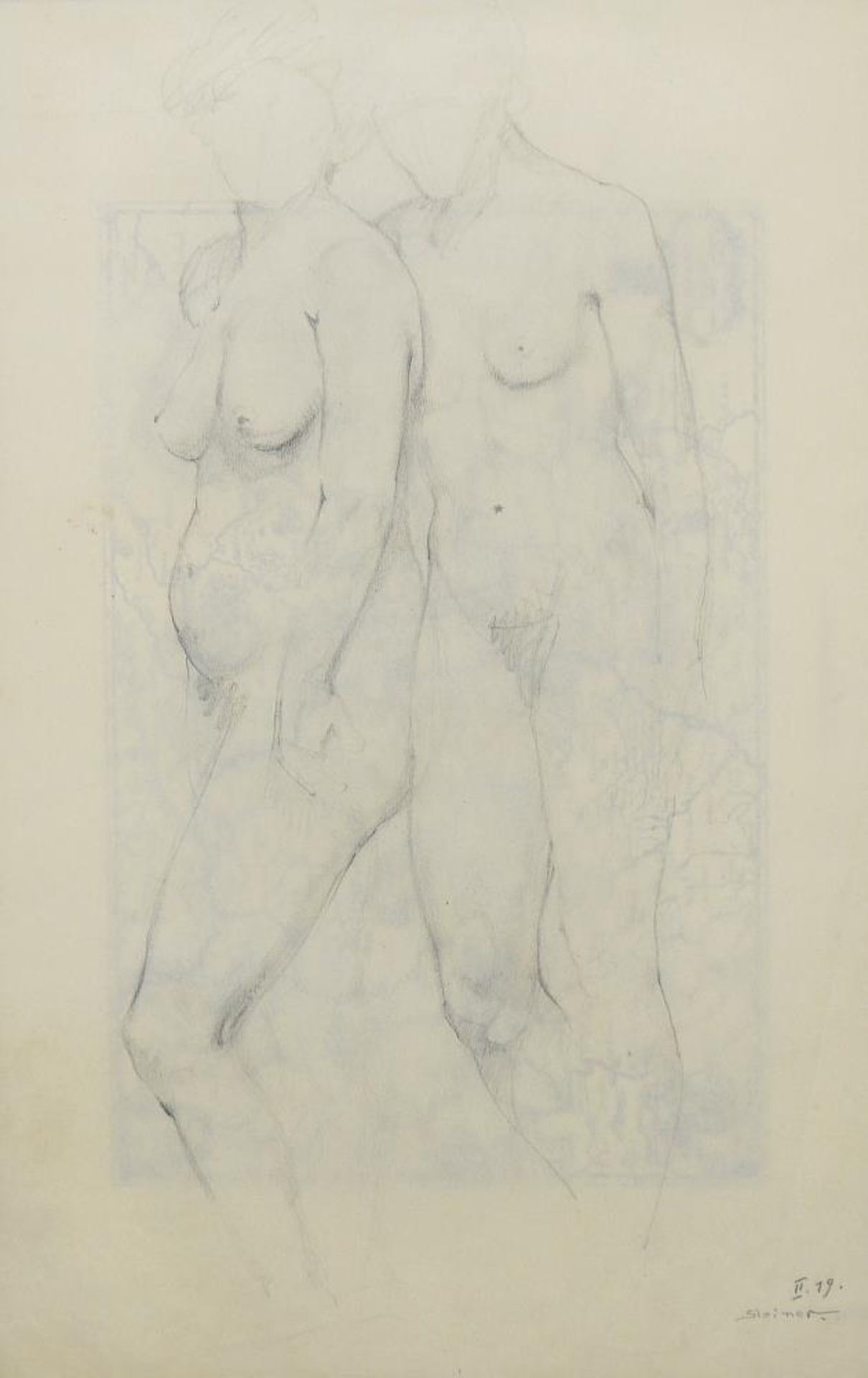 Josef Steiner, Stehender Frauenakt, Frauenaktstudie u. Frauenakt, 2 Kohle- u. 1 Rötelzeichnung, 1919 - Bild 5 aus 8