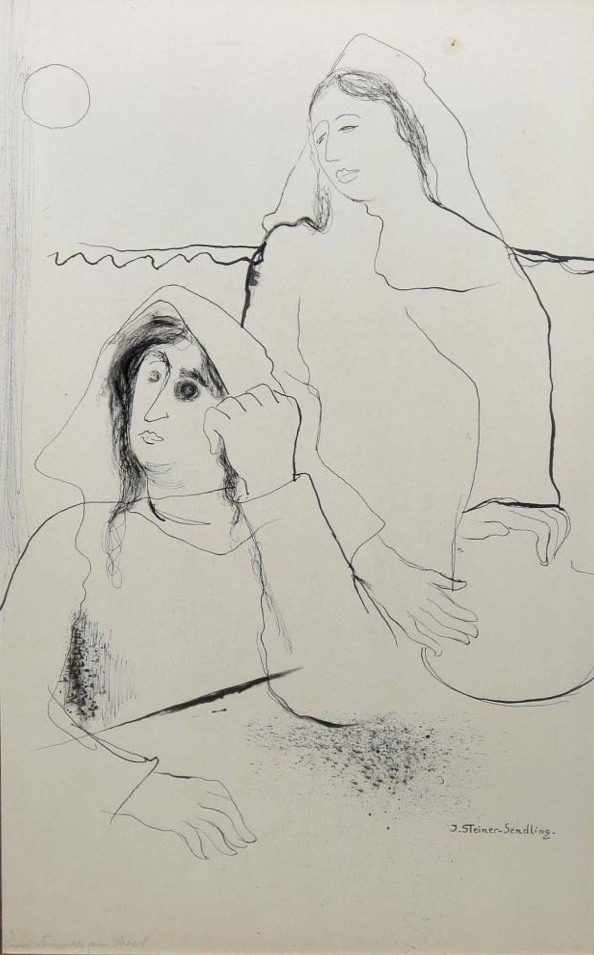 Josef Steiner, „Zwei Seherinnen“ u. „Verkündung“, Zeichnung u.Tuschezeichnung, um 1931, gerahmt - Image 2 of 6