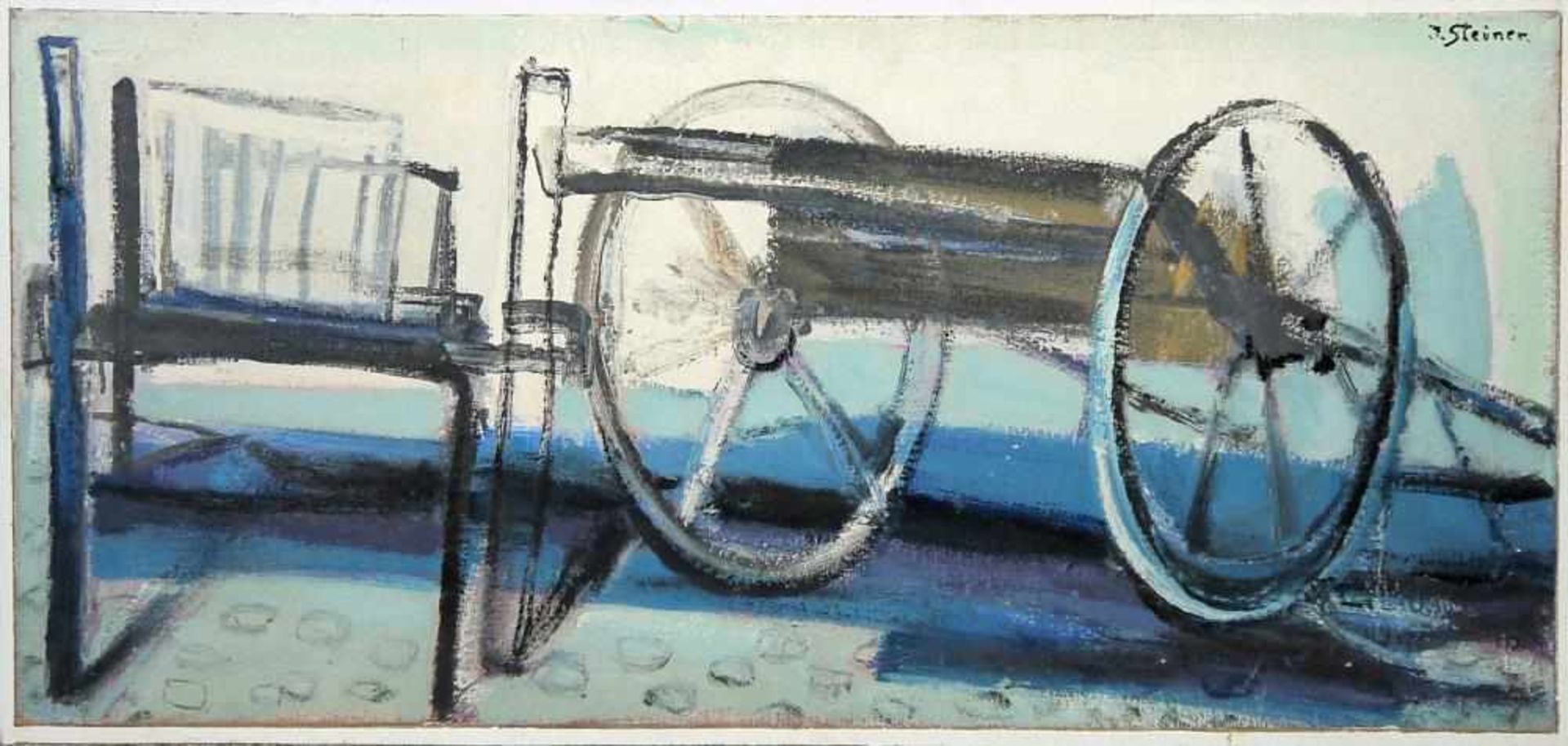 Josef Steiner, Komposition mit Karren, Ölgemälde, um 1960 Josef Steiner, 1899 – 1977, Komposition in
